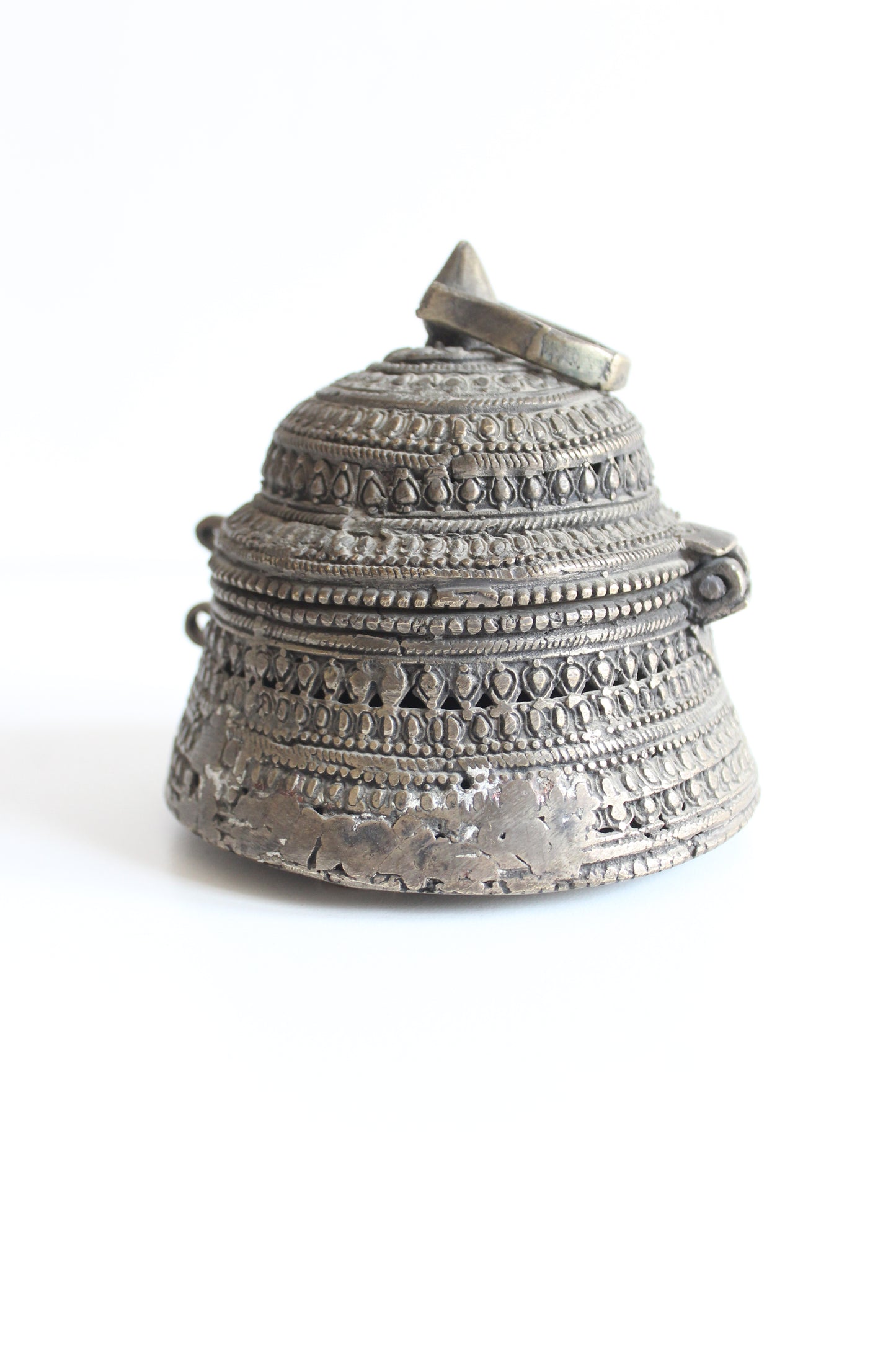 Vintage Handcrafted White Metal Incense Burner / Trinket Box
