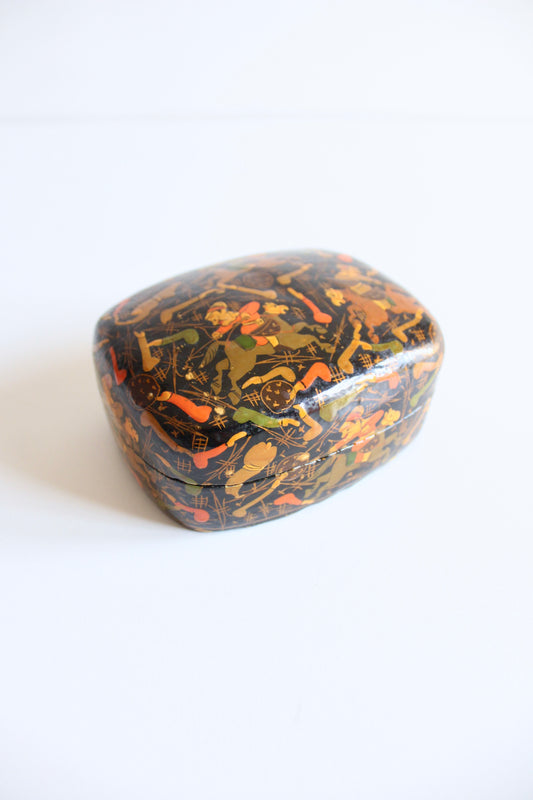 Vintage Hand-Painted Kashmiri Papier-Mâché Trinket Box
