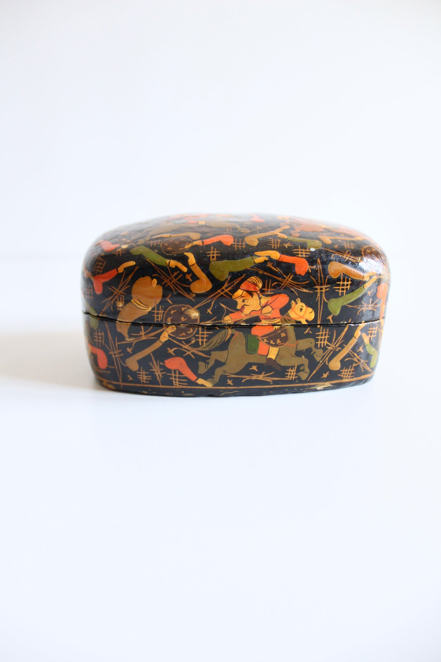 Vintage Hand-Painted Kashmiri Papier-Mâché Trinket Box