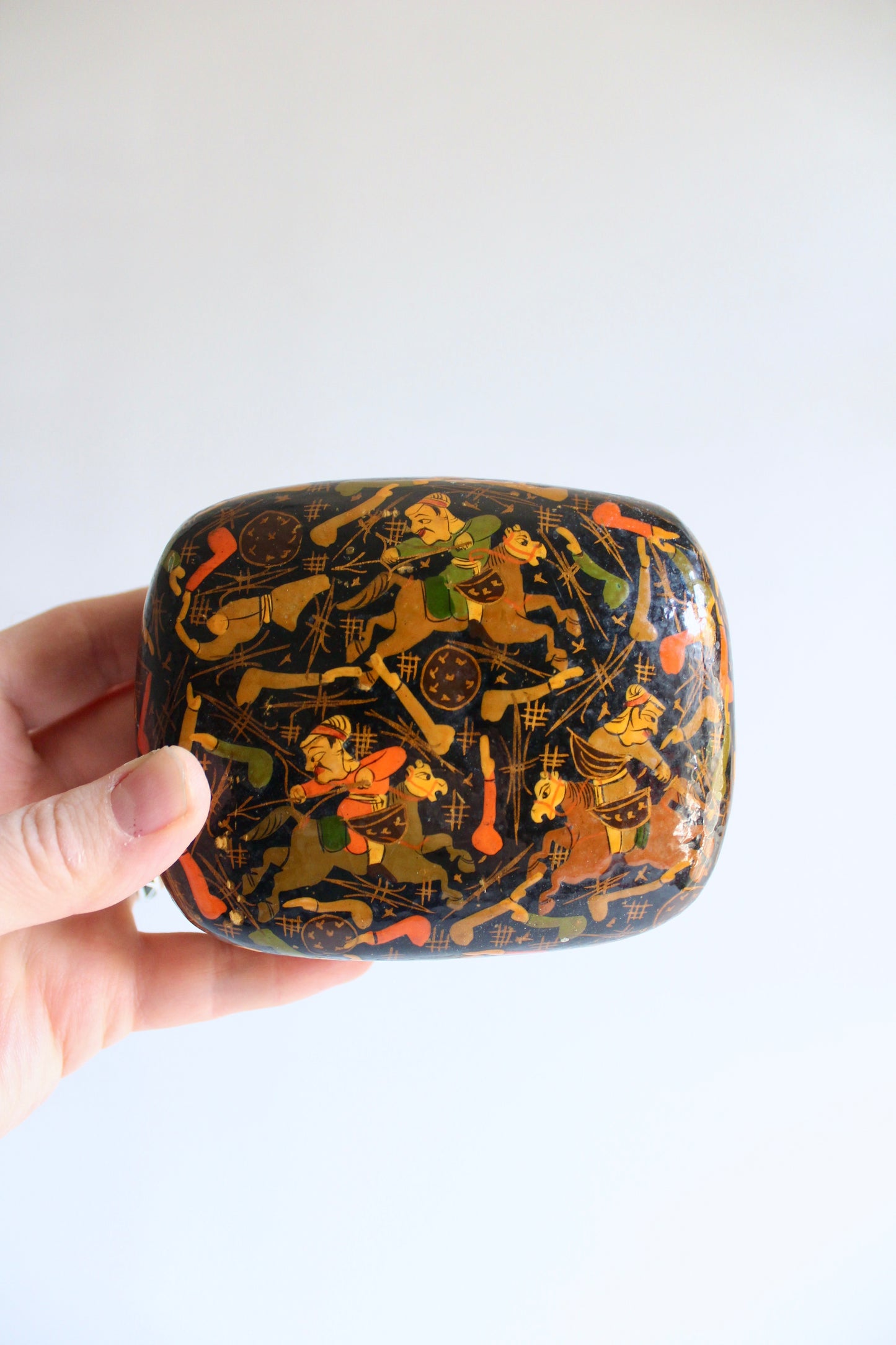 Vintage Hand-Painted Kashmiri Papier-Mâché Trinket Box