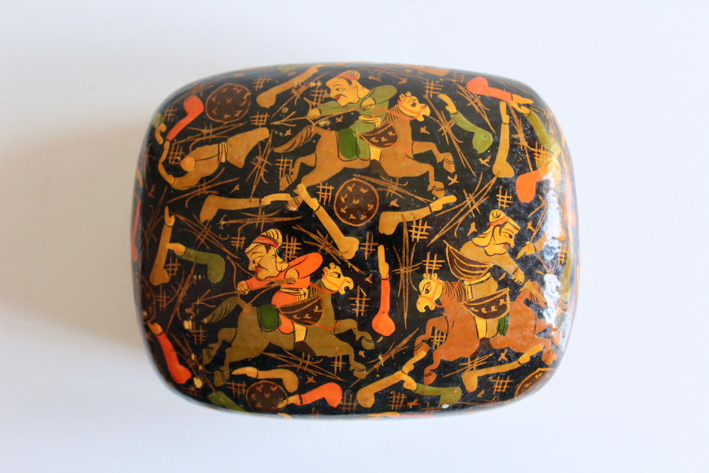 Vintage Hand-Painted Kashmiri Papier-Mâché Trinket Box