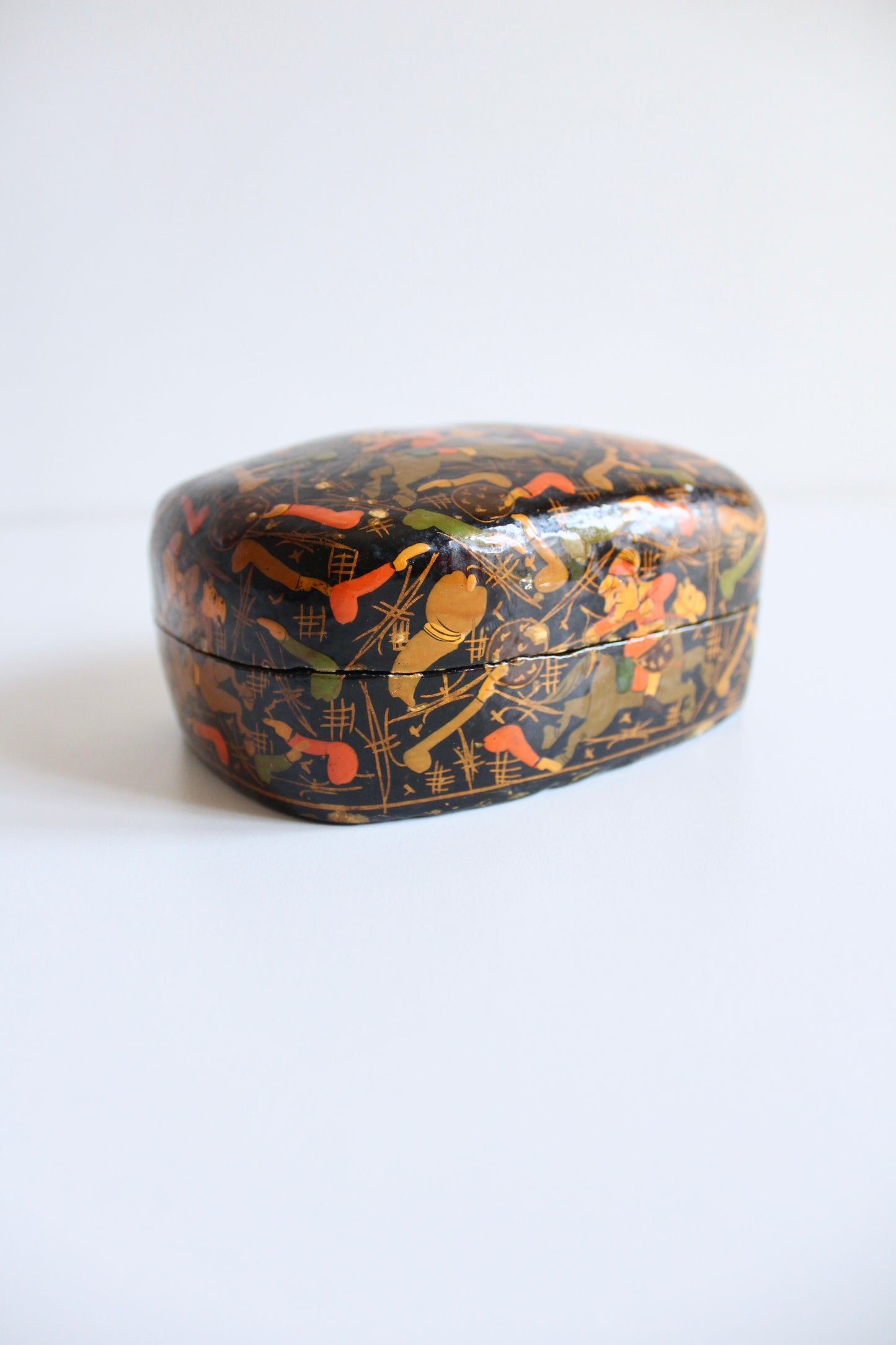 Vintage Hand-Painted Kashmiri Papier-Mâché Trinket Box