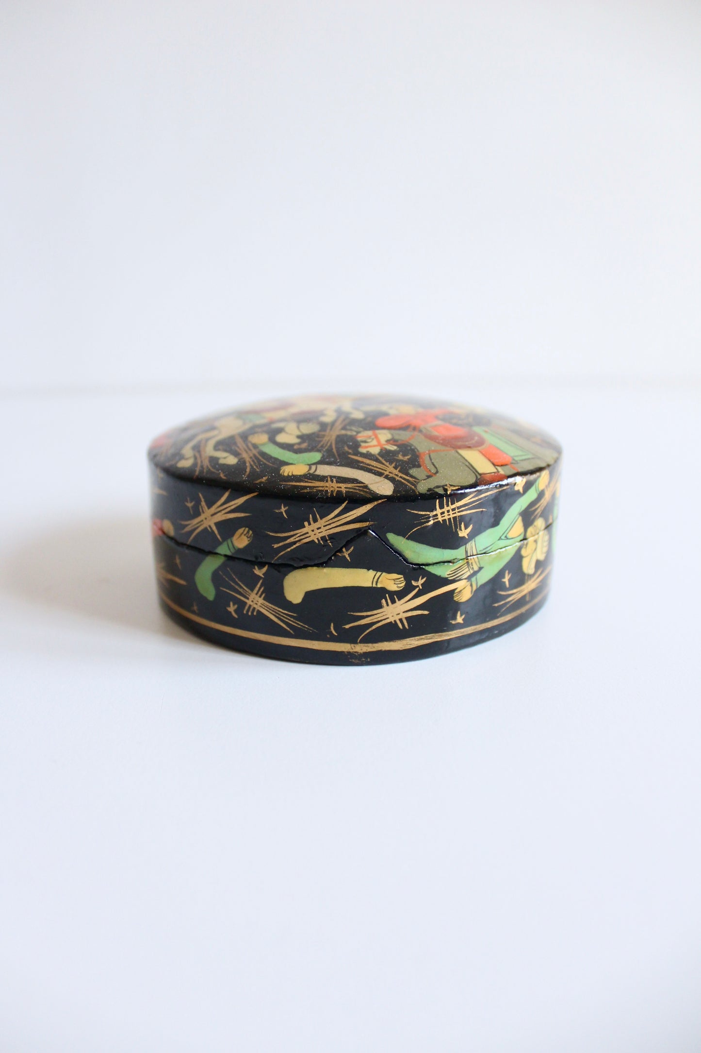 Vintage Kashmiri Papier-Mâché Coaster Set with Box