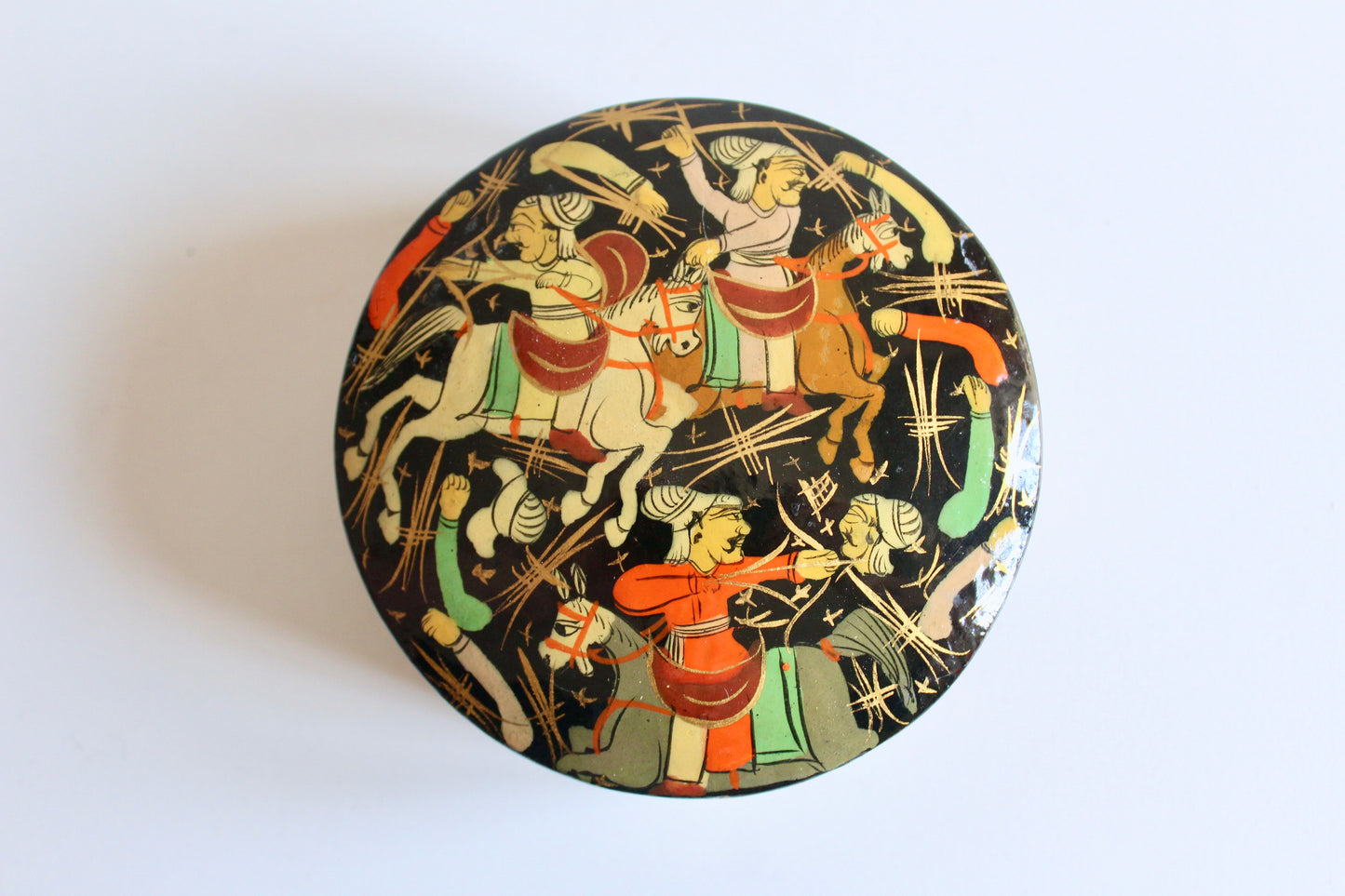 Vintage Kashmiri Papier-Mâché Coaster Set with Box
