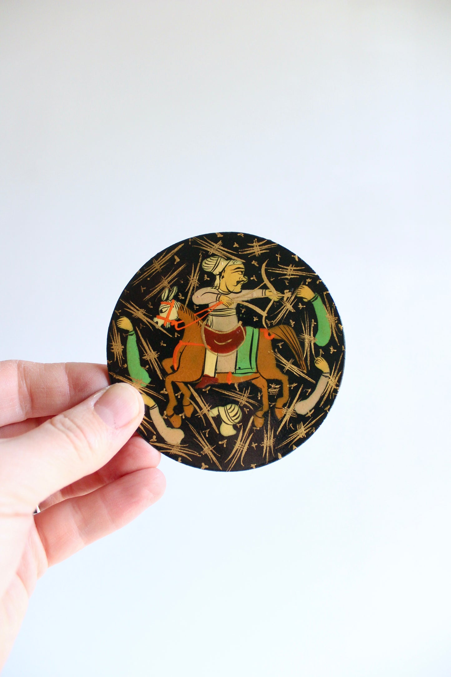 Vintage Kashmiri Papier-Mâché Coaster Set with Box