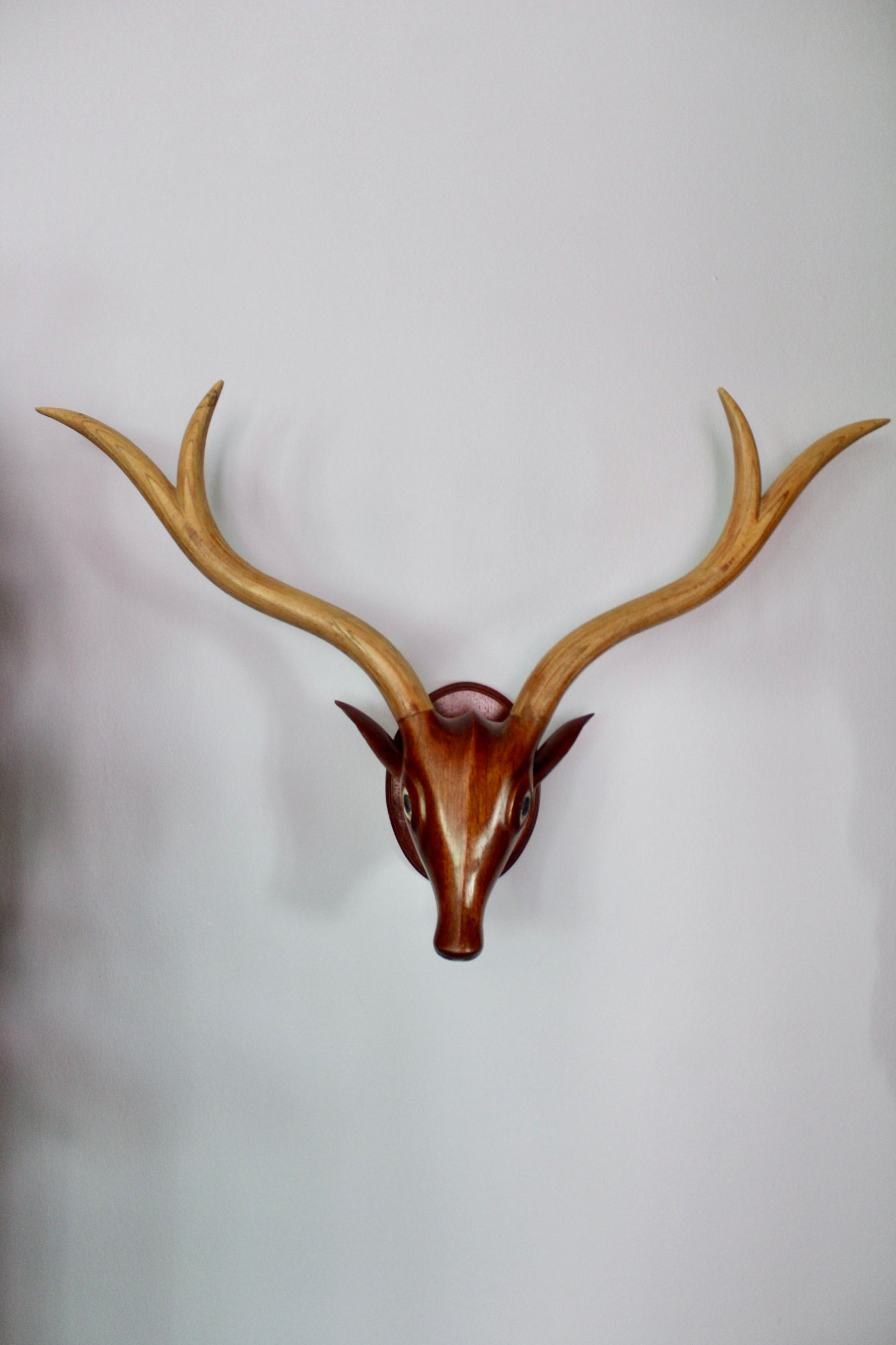 Vintage Indian Hand-Carved Wooden Deer Head Wall Mount