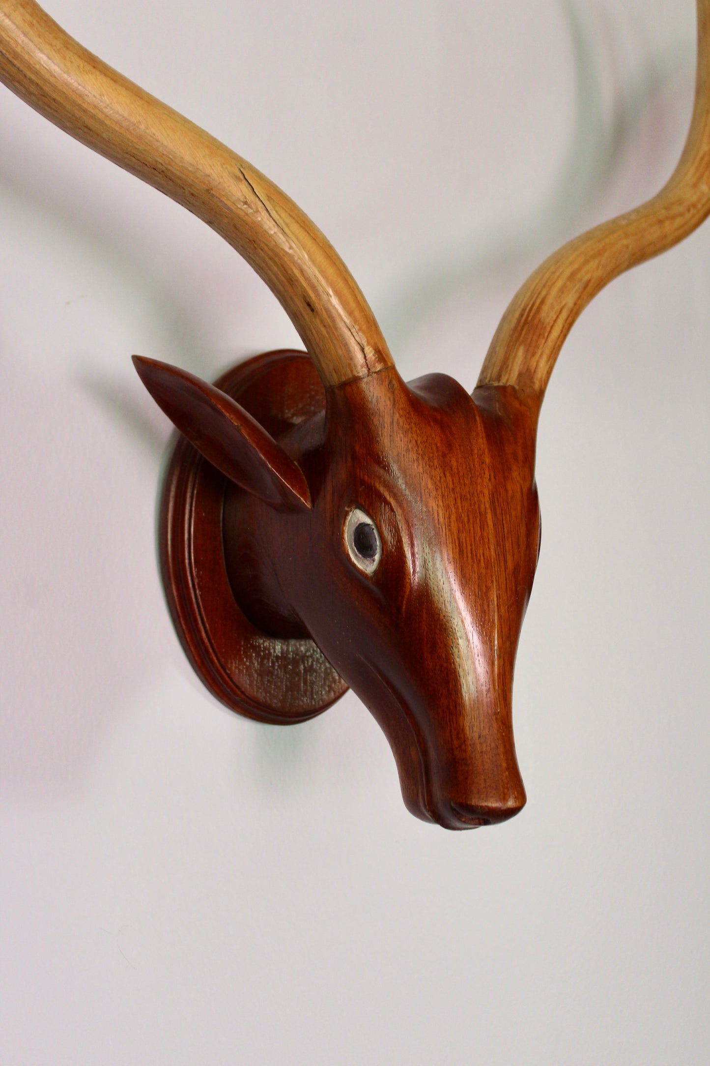 Vintage Indian Hand-Carved Wooden Deer Head Wall Mount