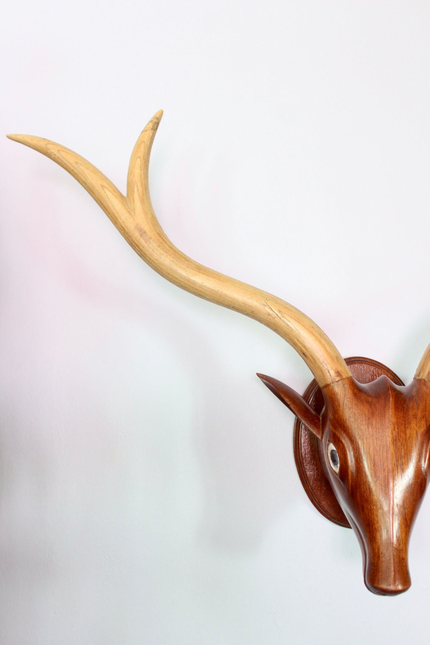 Vintage Indian Hand-Carved Wooden Deer Head Wall Mount