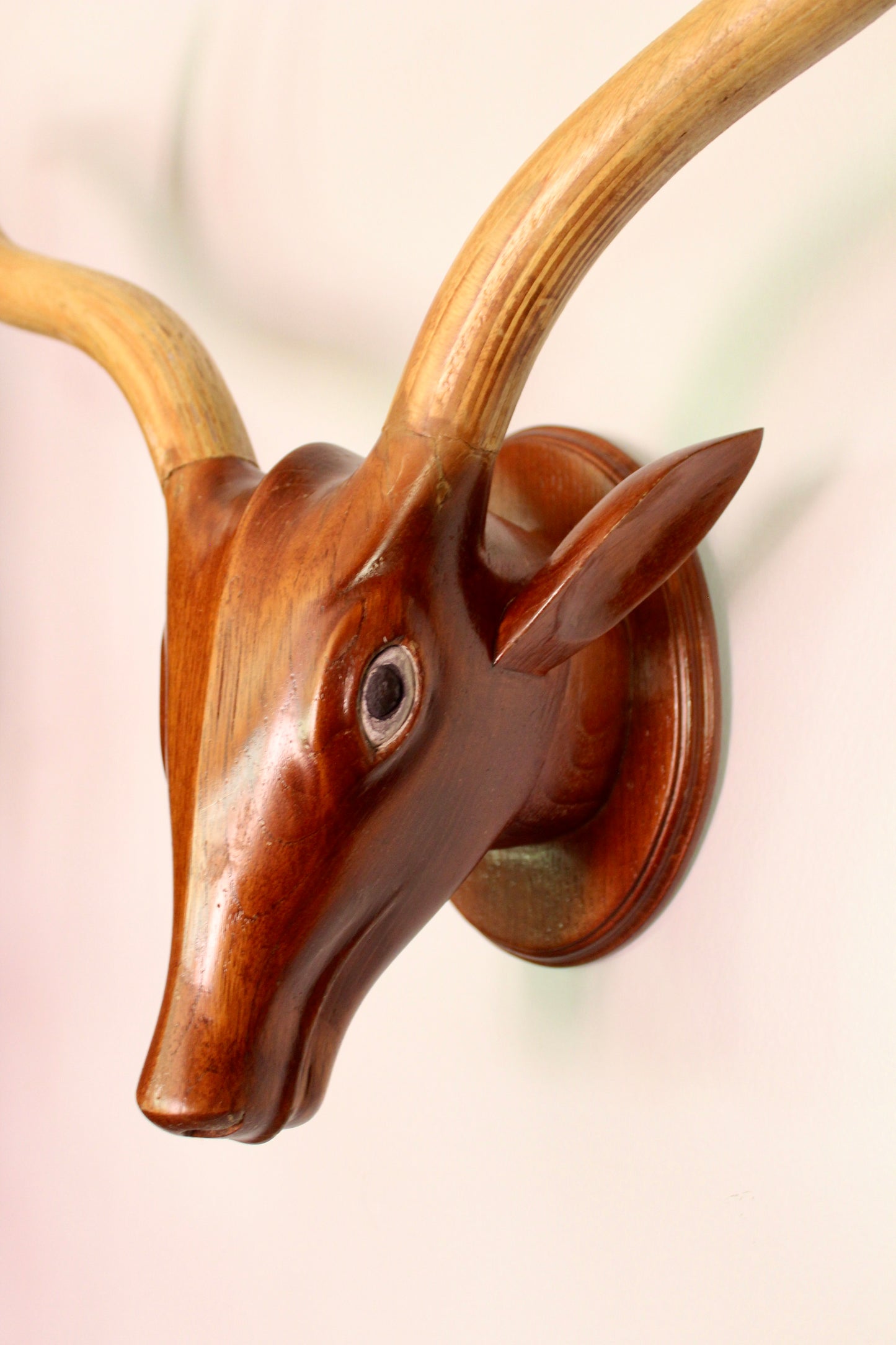 Vintage Indian Hand-Carved Wooden Deer Head Wall Mount