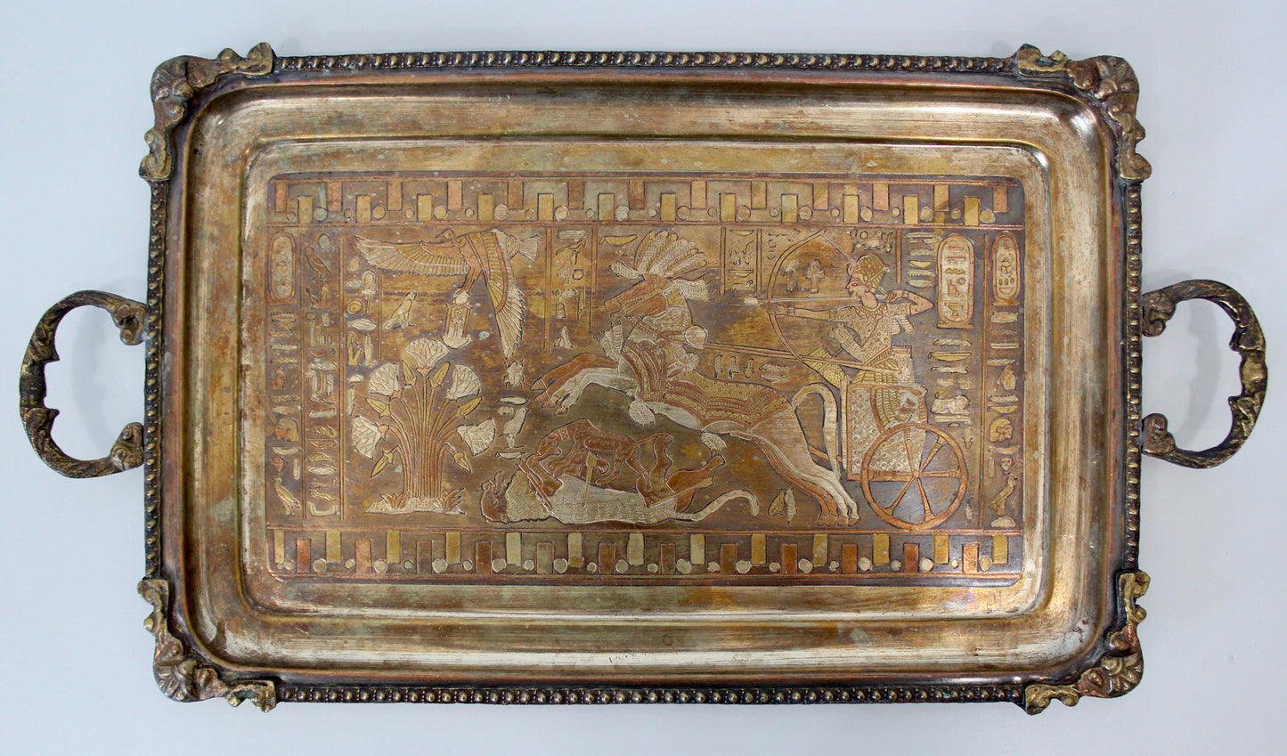 Vintage Hand-Etched Egyptian Metal Tray