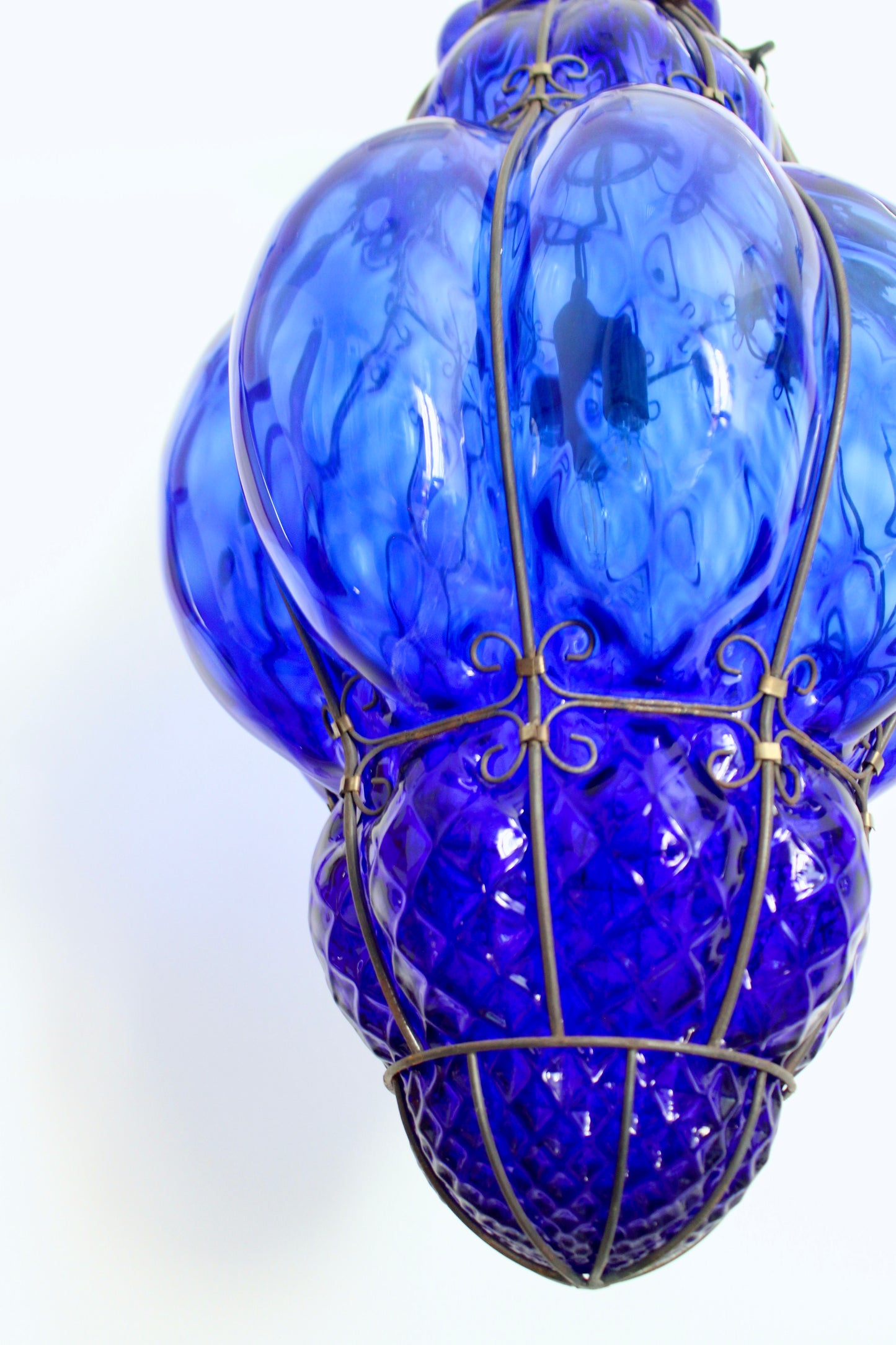 Large Vintage Venetian-Style Blue Blown Art Glass Hanging Lantern