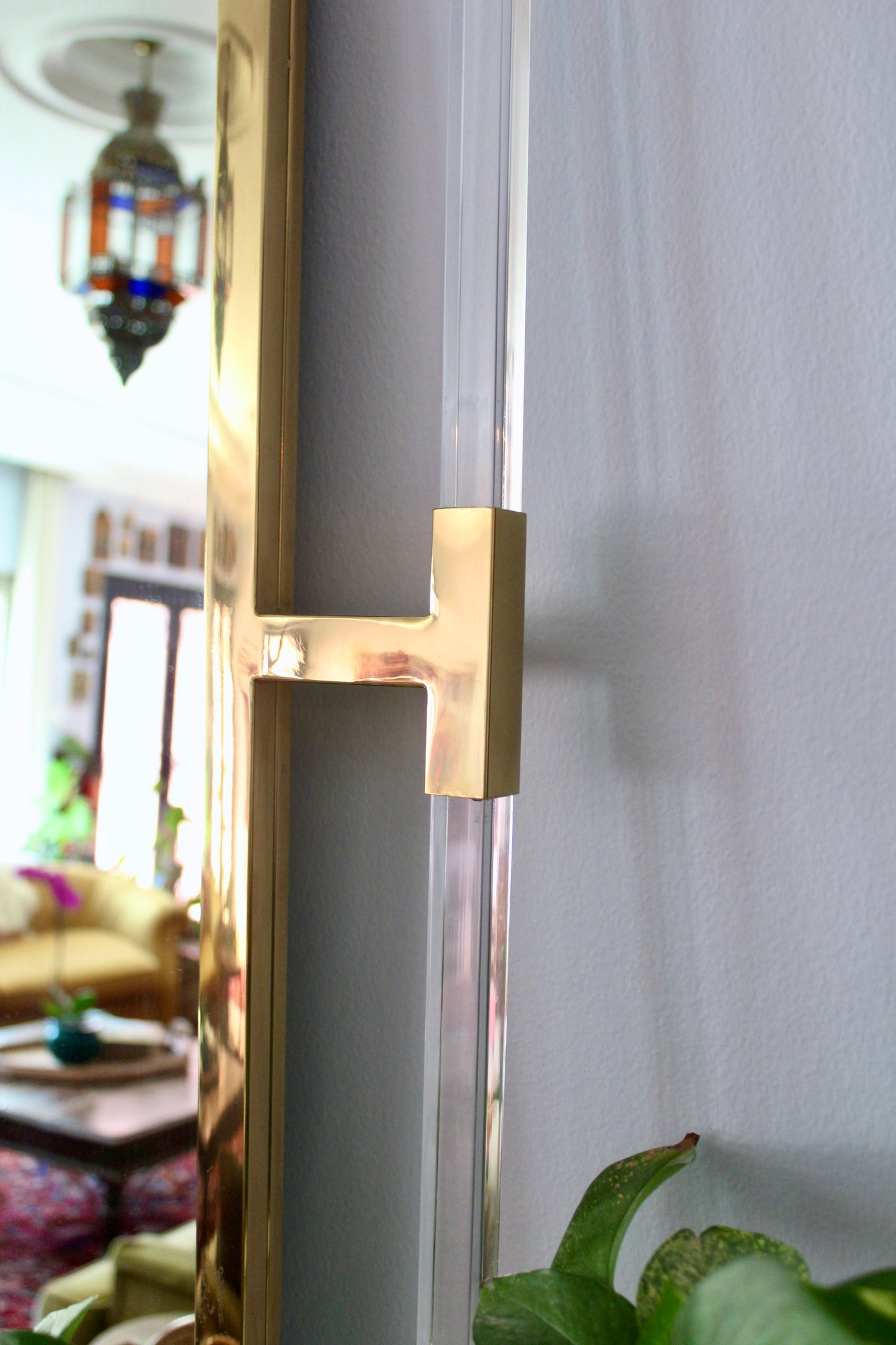 Vintage Brass & Lucite Statement Wall Mirror - 90 × 110 cm
