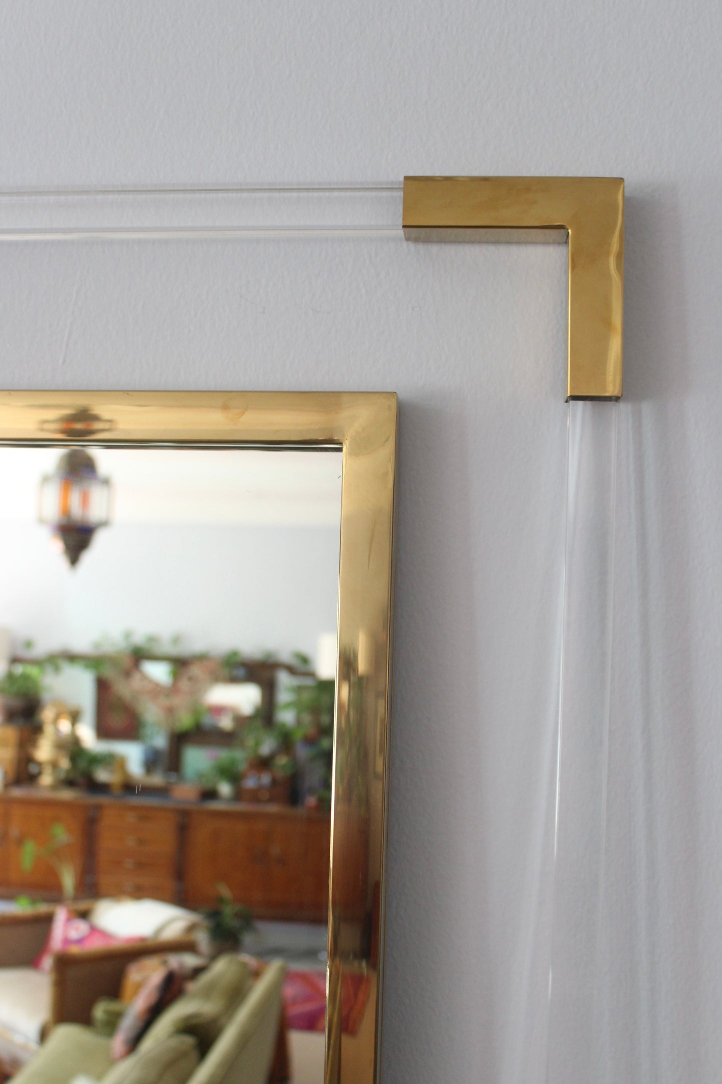 Vintage Brass & Lucite Statement Wall Mirror - 90 × 110 cm