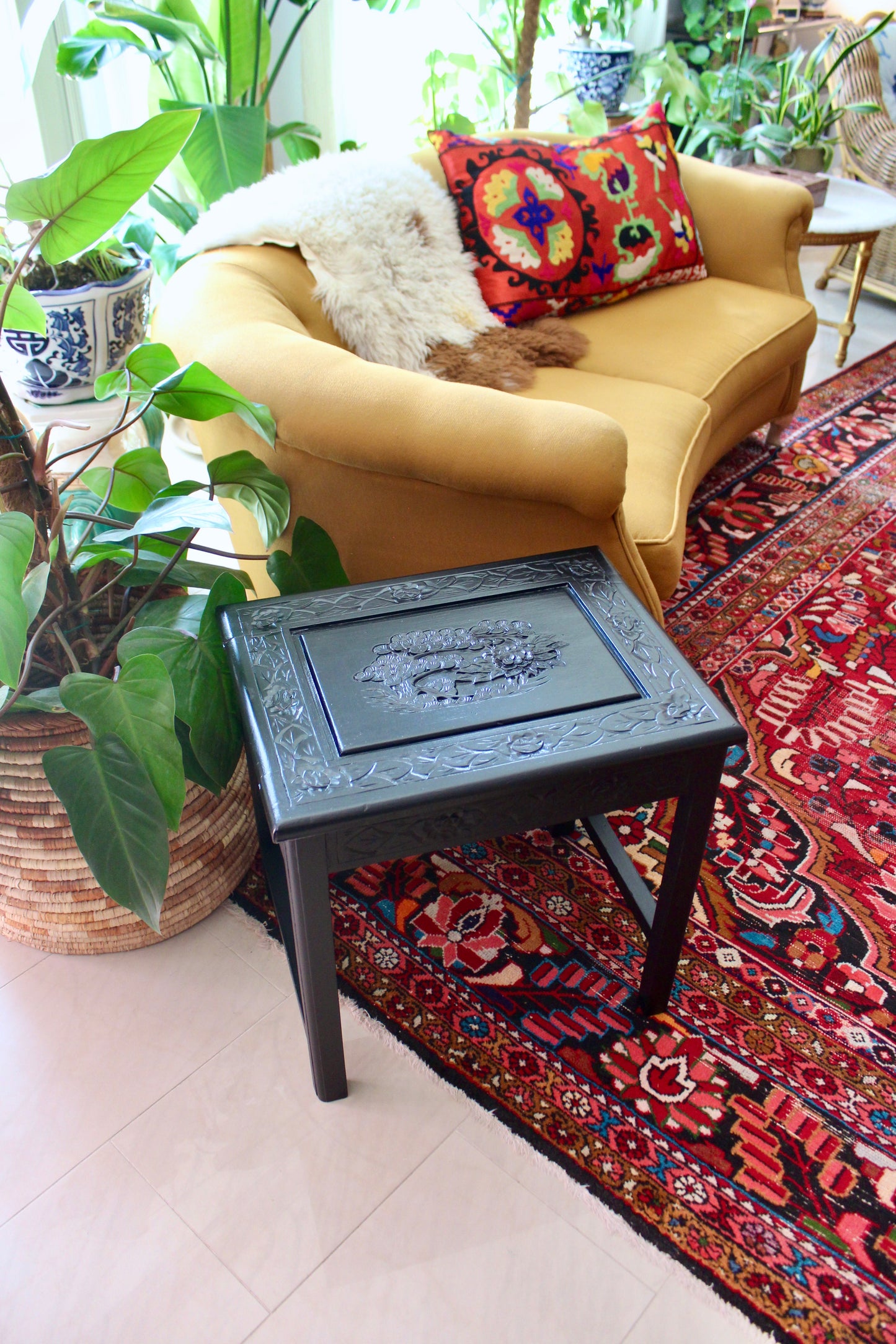 Vintage Chinese Hand-Carved Wooden Side Table