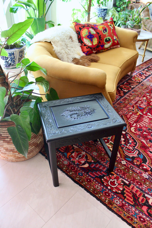 Vintage Chinese Hand-Carved Wooden Side Table
