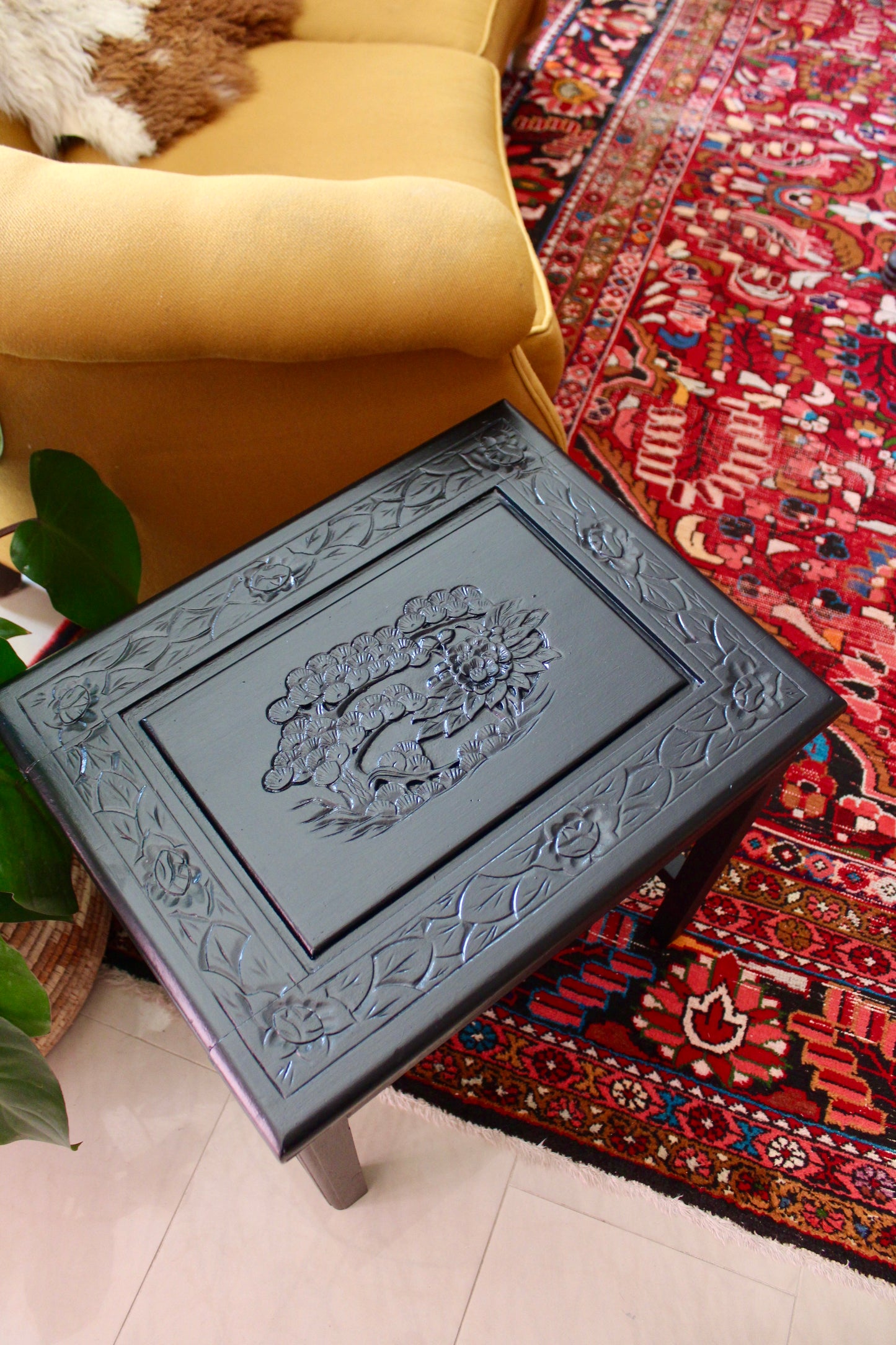 Vintage Chinese Hand-Carved Wooden Side Table