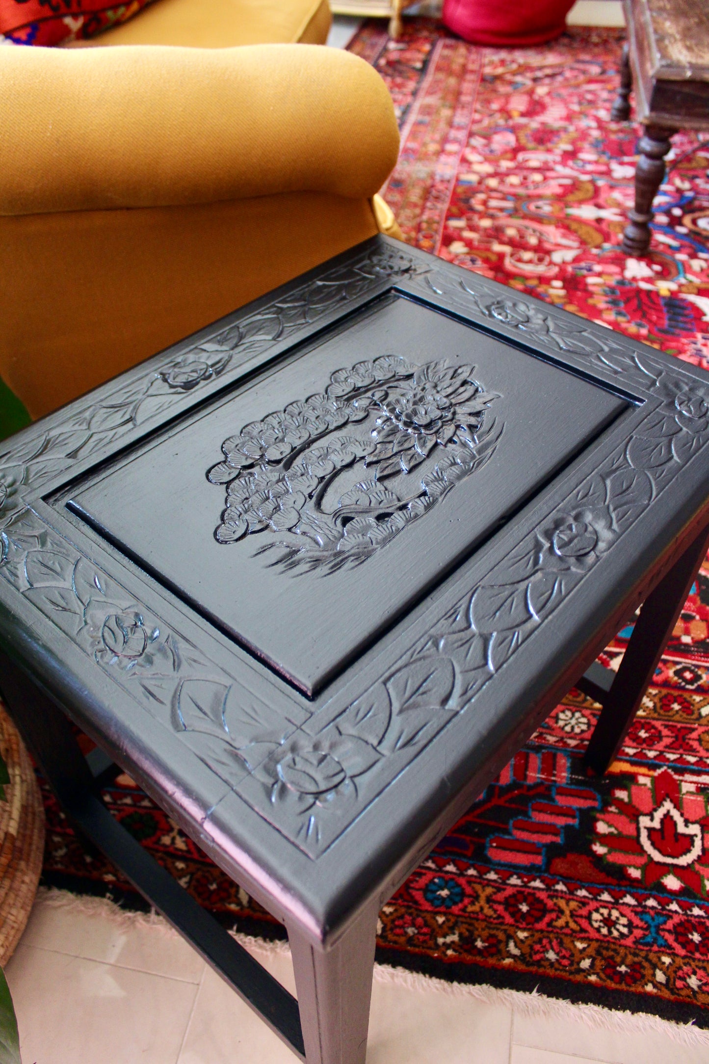 Vintage Chinese Hand-Carved Wooden Side Table