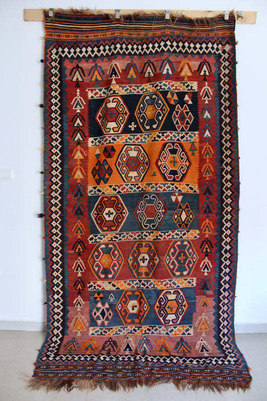Antique Qashqai Tribal Kilim - 158 × 330 cm