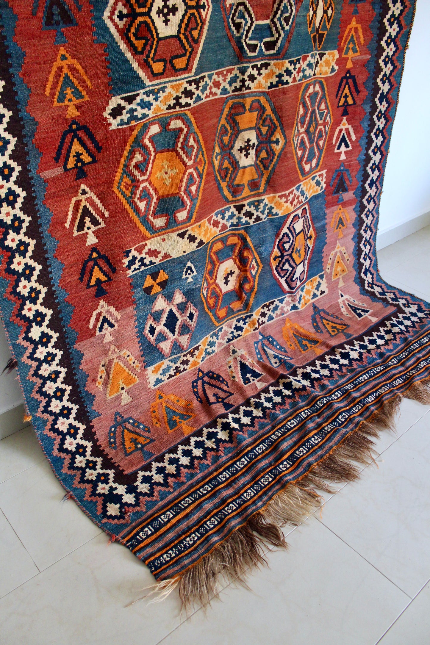 Antique Qashqai Tribal Kilim - 158 × 330 cm