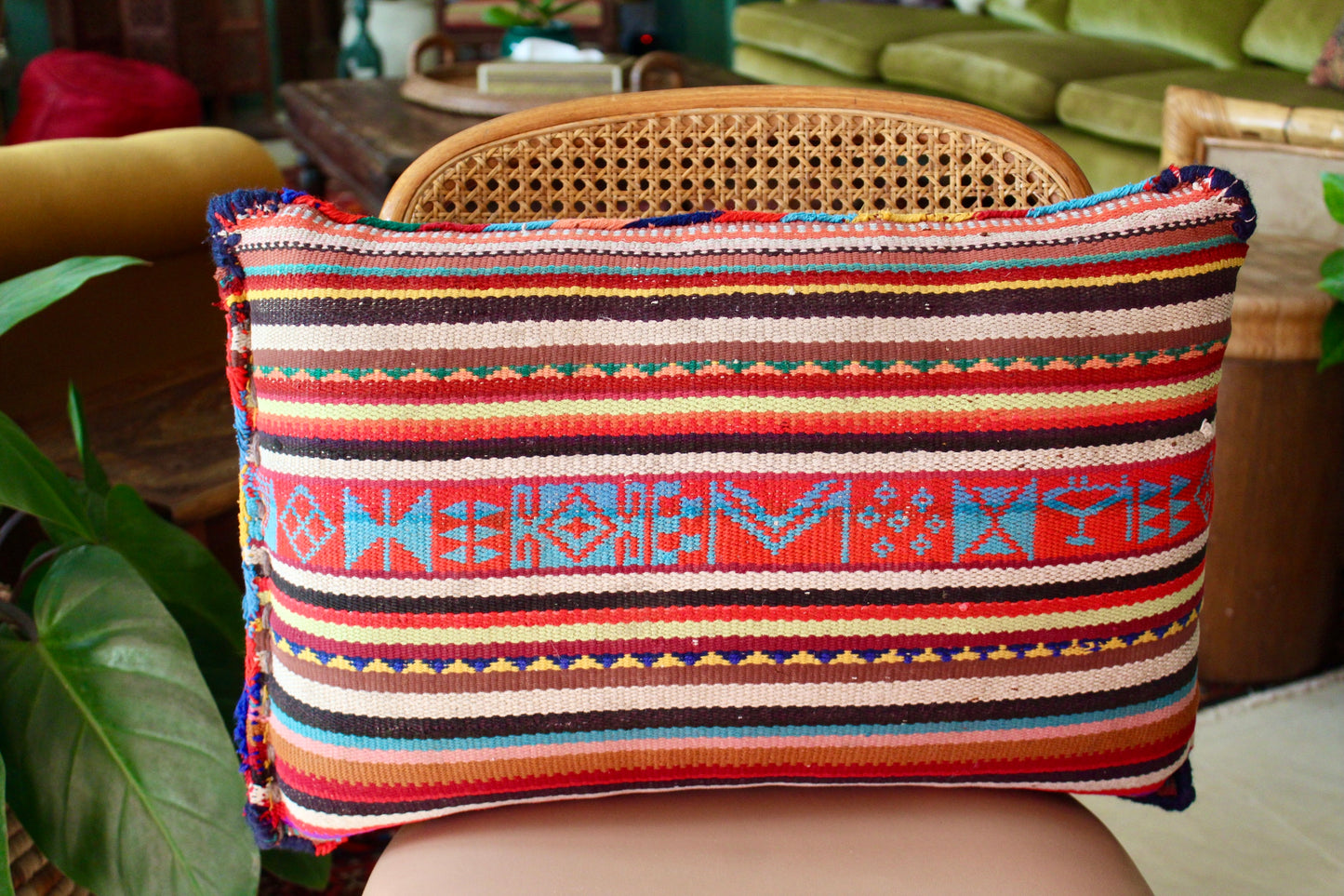 Vintage Arabian Sadu Kilim Pillow with Camel Motif