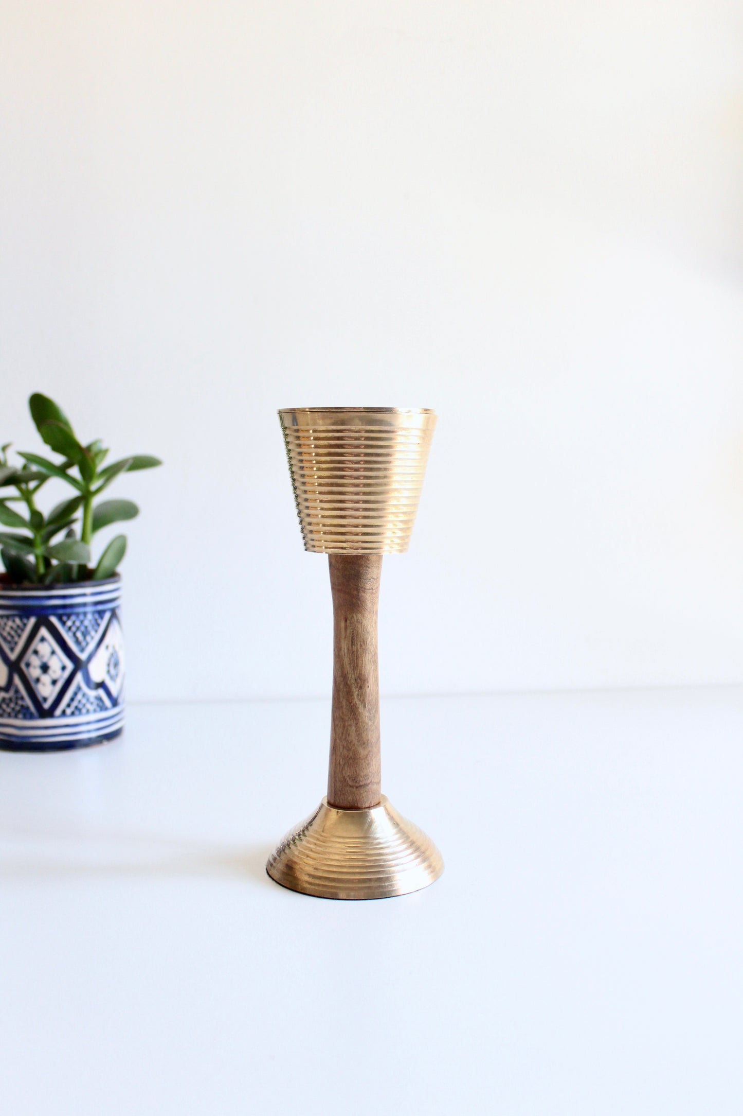 Vintage Brass and Wood Pedestal Mubkhar