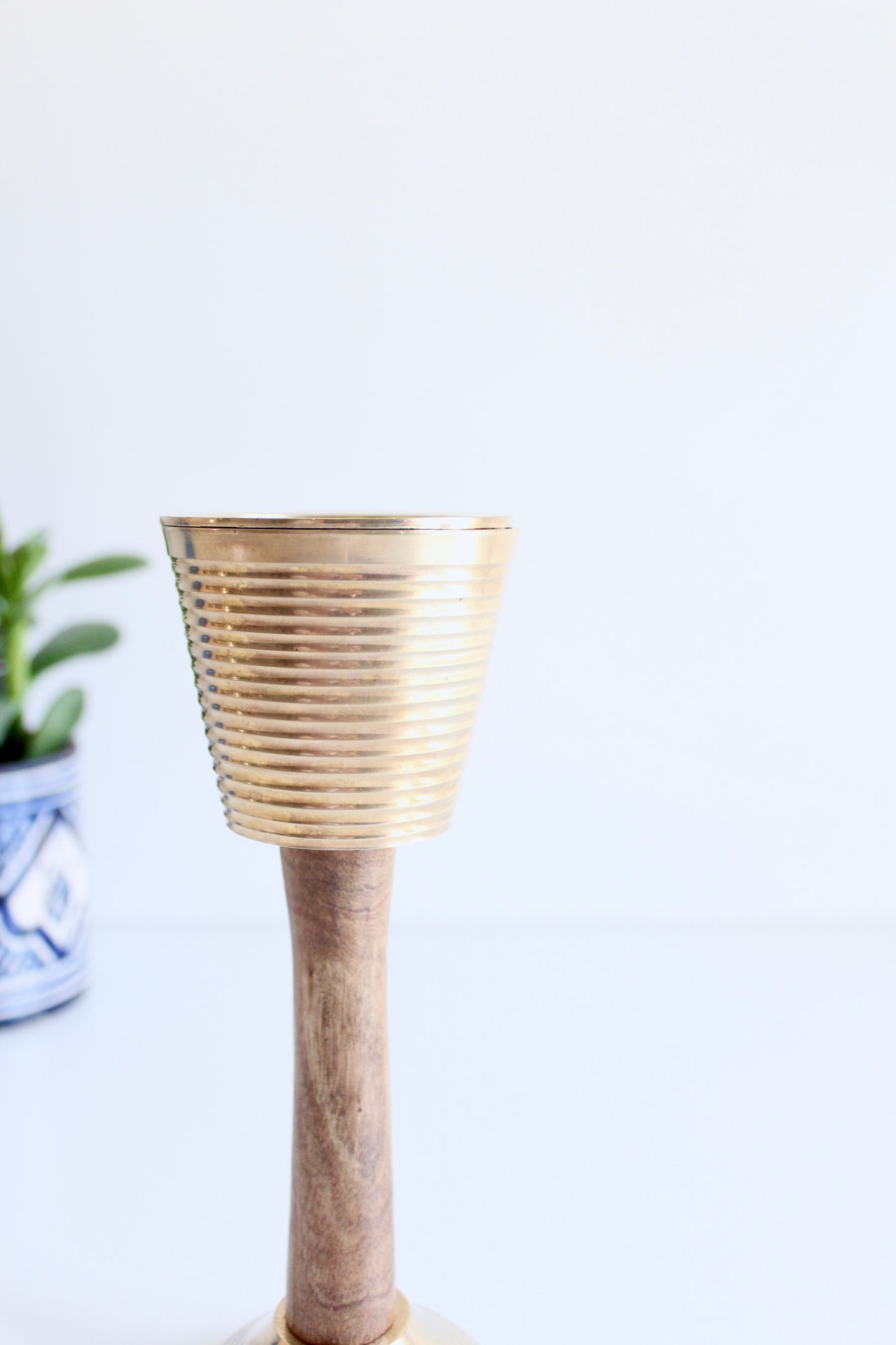 Vintage Brass and Wood Pedestal Mubkhar