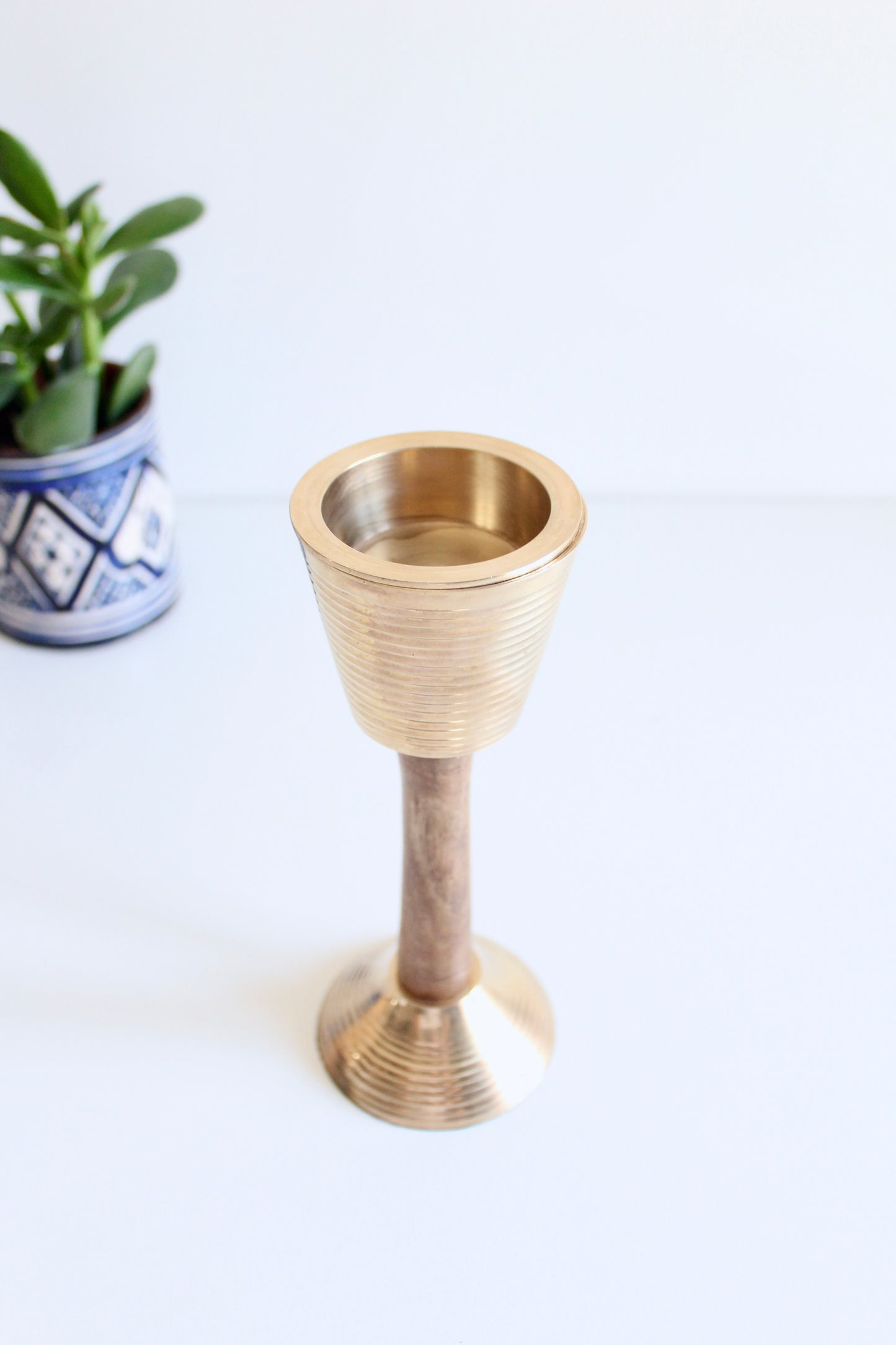 Vintage Brass and Wood Pedestal Mubkhar