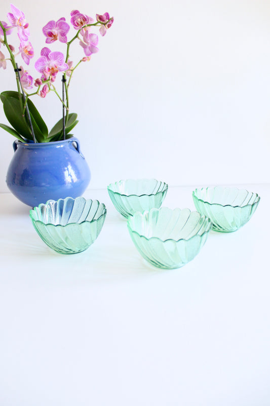 Set of Four 1970s-1980s Vintage Green Glass Dessert Bowls
