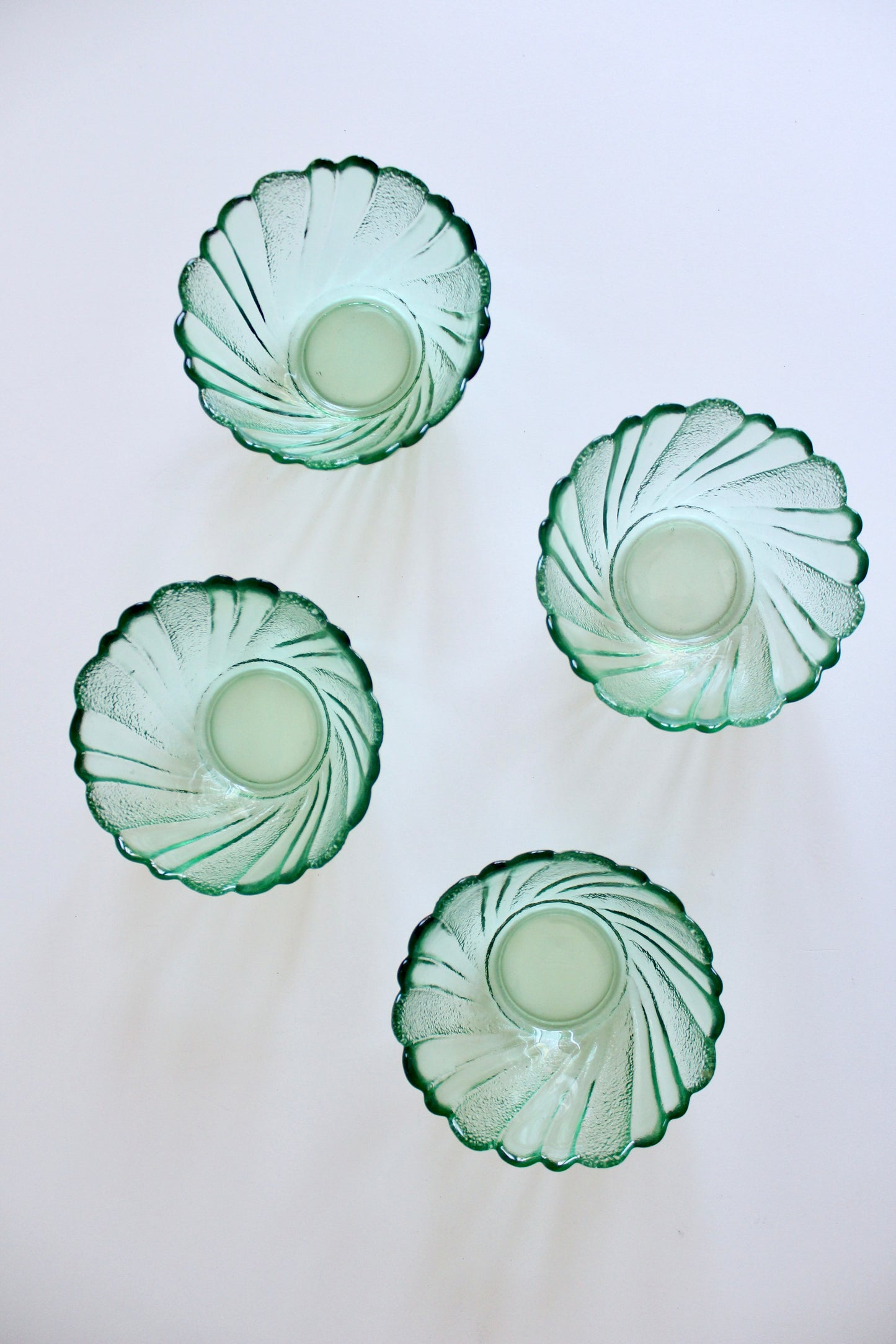 Set of Four 1970s-1980s Vintage Green Glass Dessert Bowls