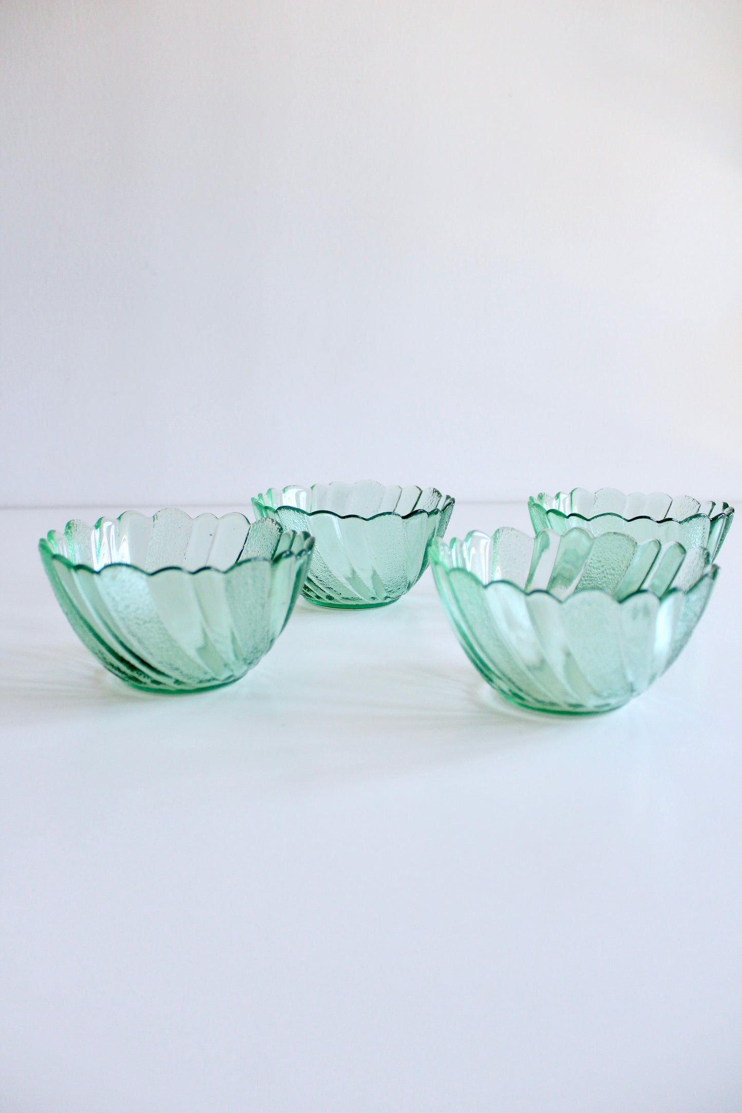 Set of Four 1970s-1980s Vintage Green Glass Dessert Bowls