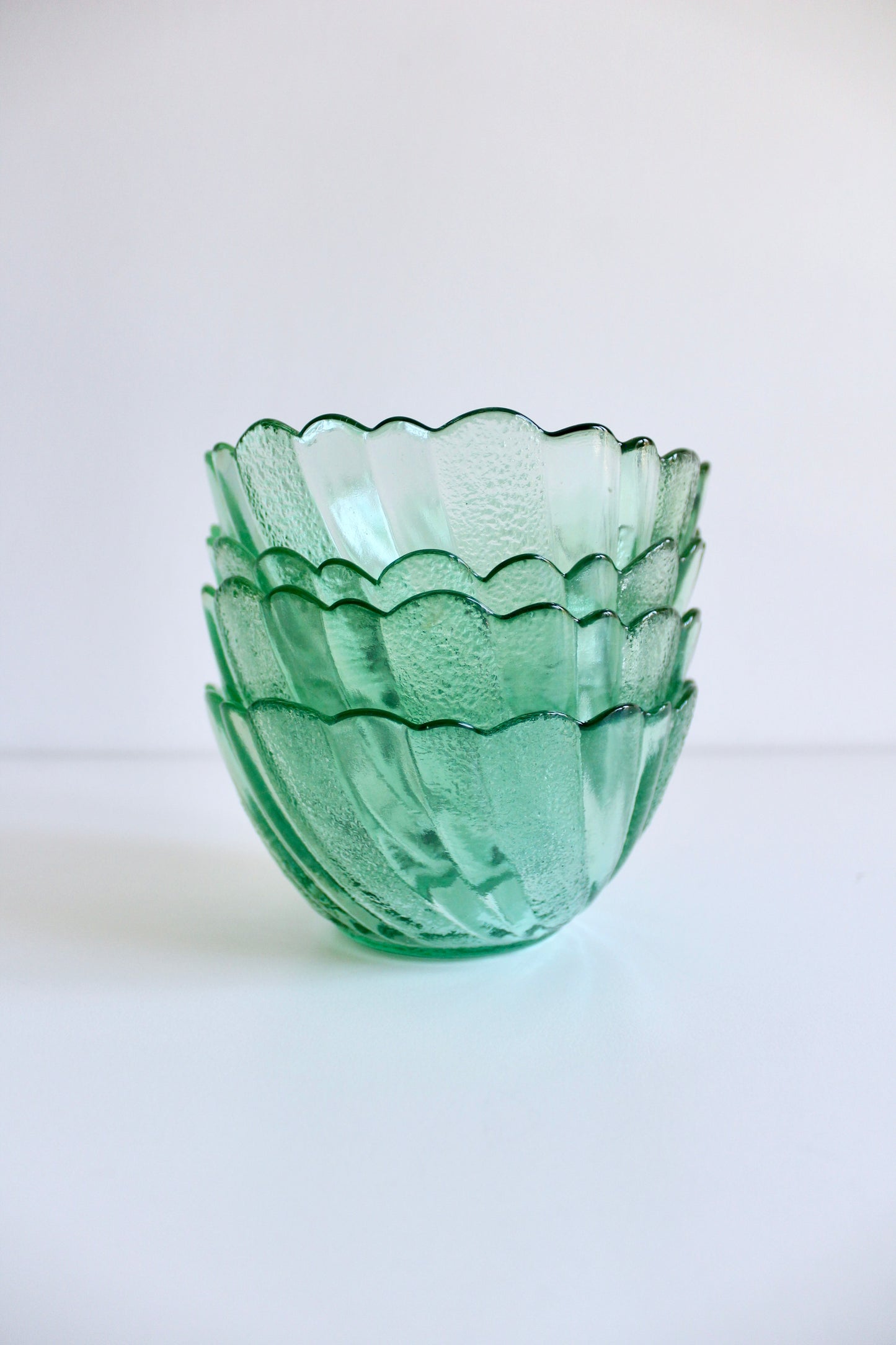 Set of Four 1970s-1980s Vintage Green Glass Dessert Bowls