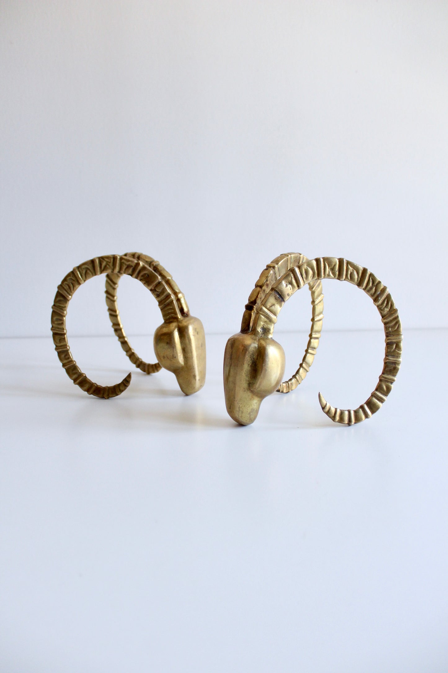 Vintage 1970s Brass Ram Head Bookends