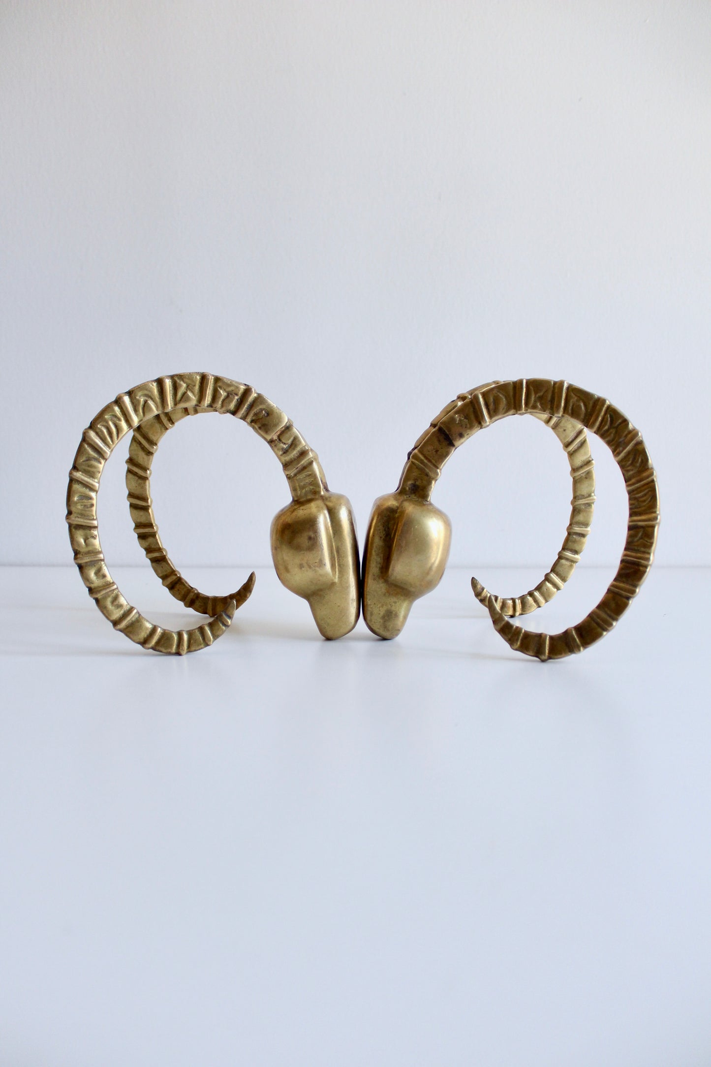 Vintage 1970s Brass Ram Head Bookends
