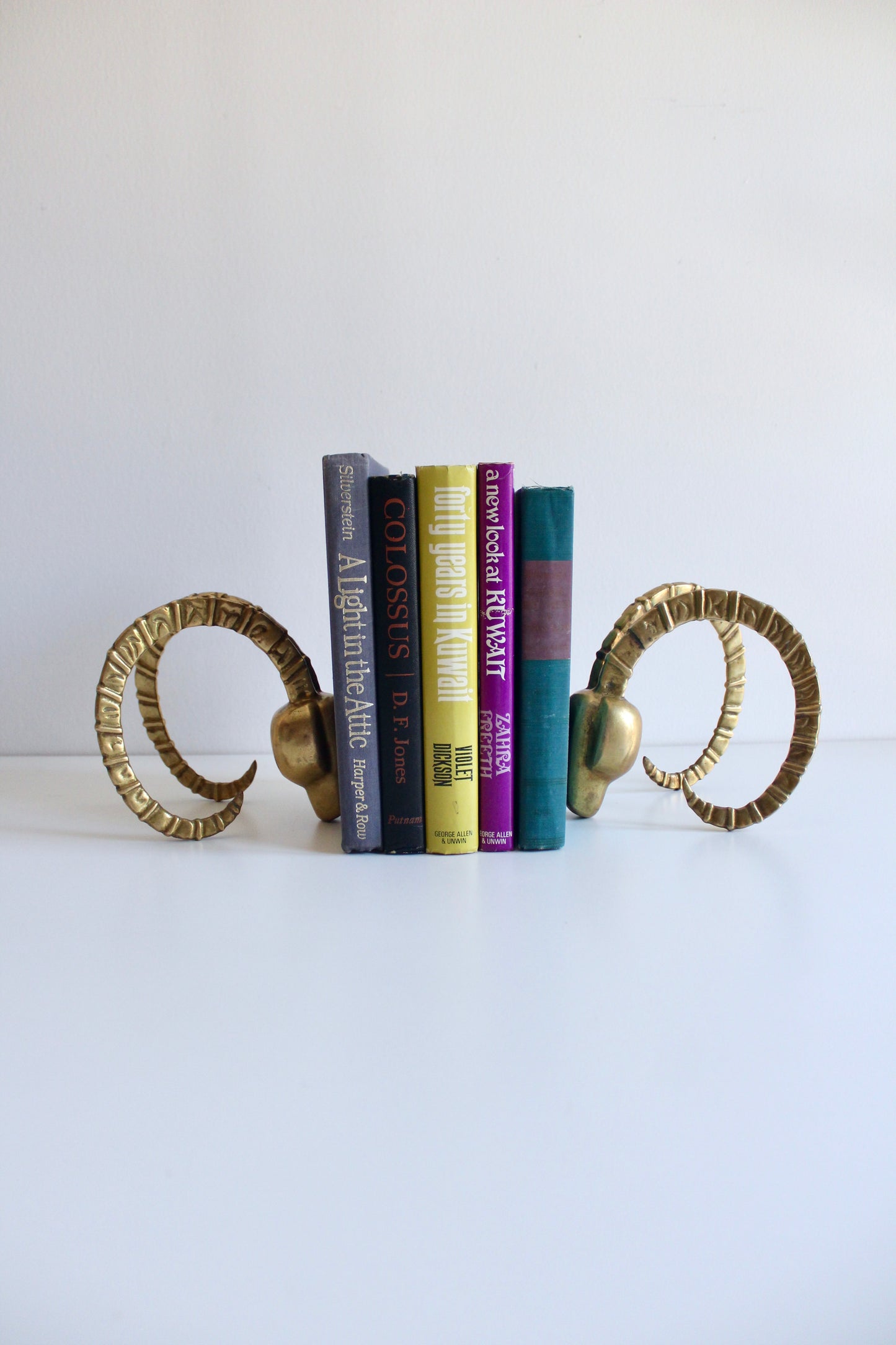 Vintage 1970s Brass Ram Head Bookends
