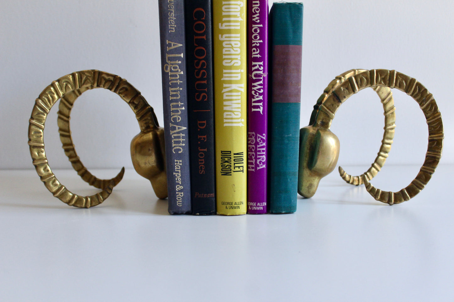Vintage 1970s Brass Ram Head Bookends