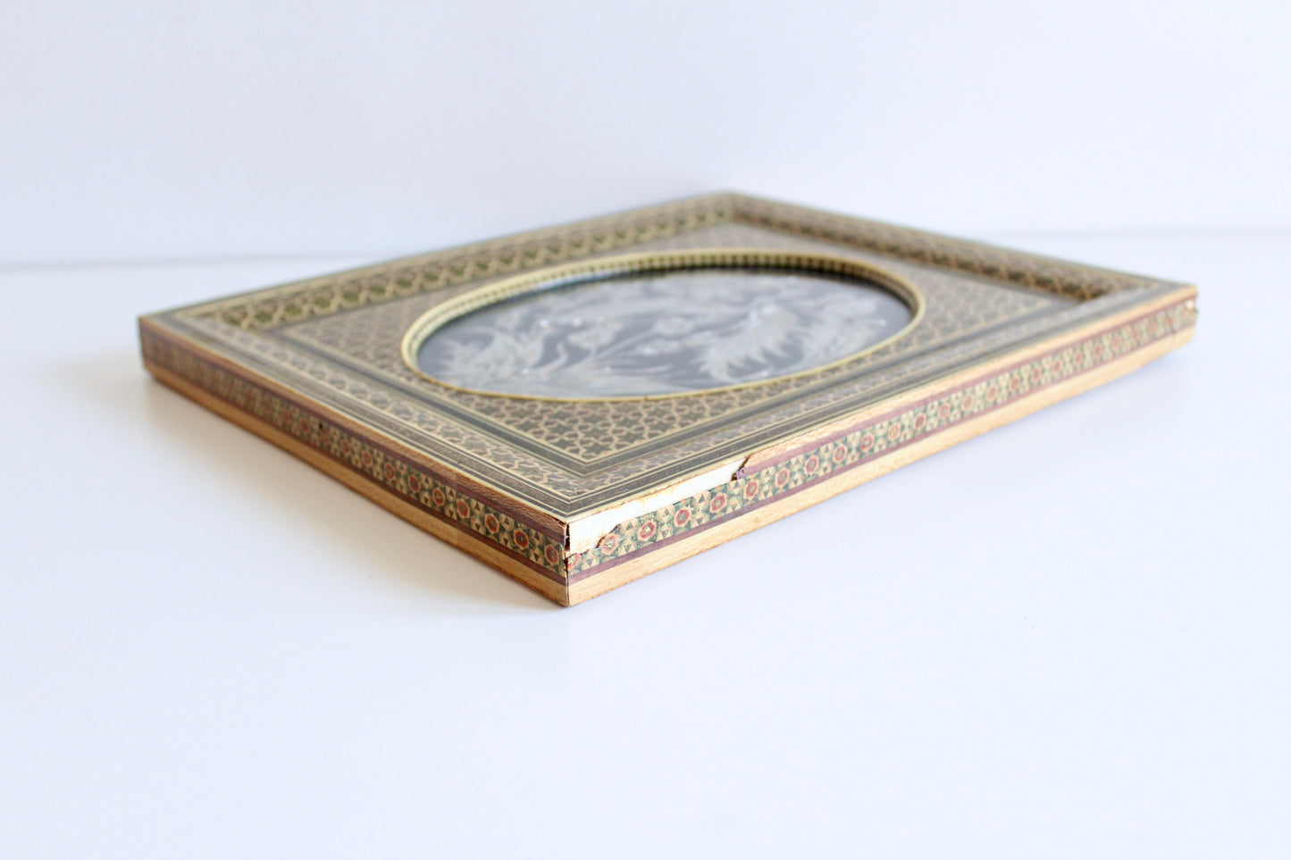 Vintage Persian Khatam-Kari Peacock Wall Plaque