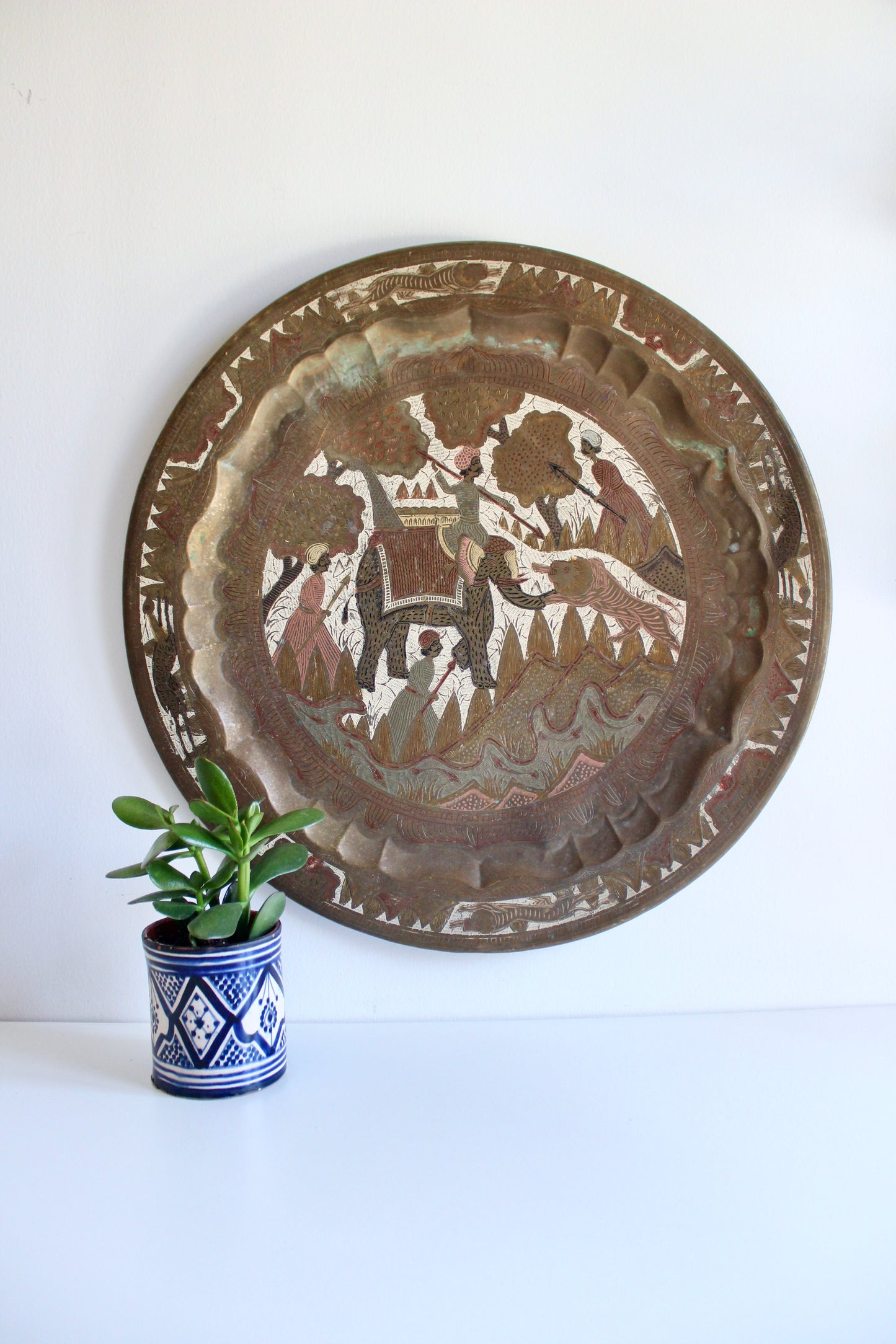 Large Vintage Indian Engraved Brass Hunting Charger - On Hold