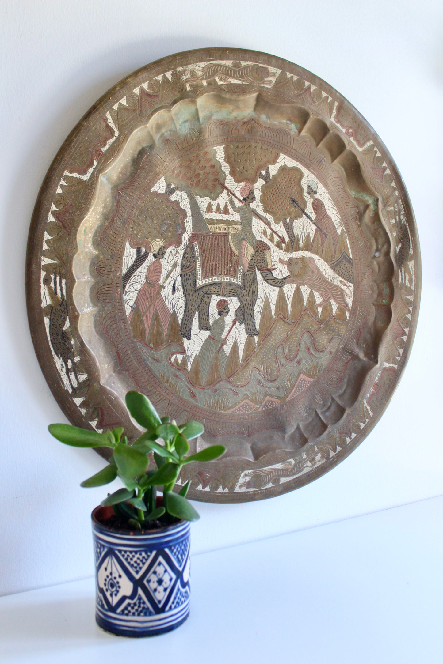 Large Vintage Indian Engraved Brass Hunting Charger - On Hold