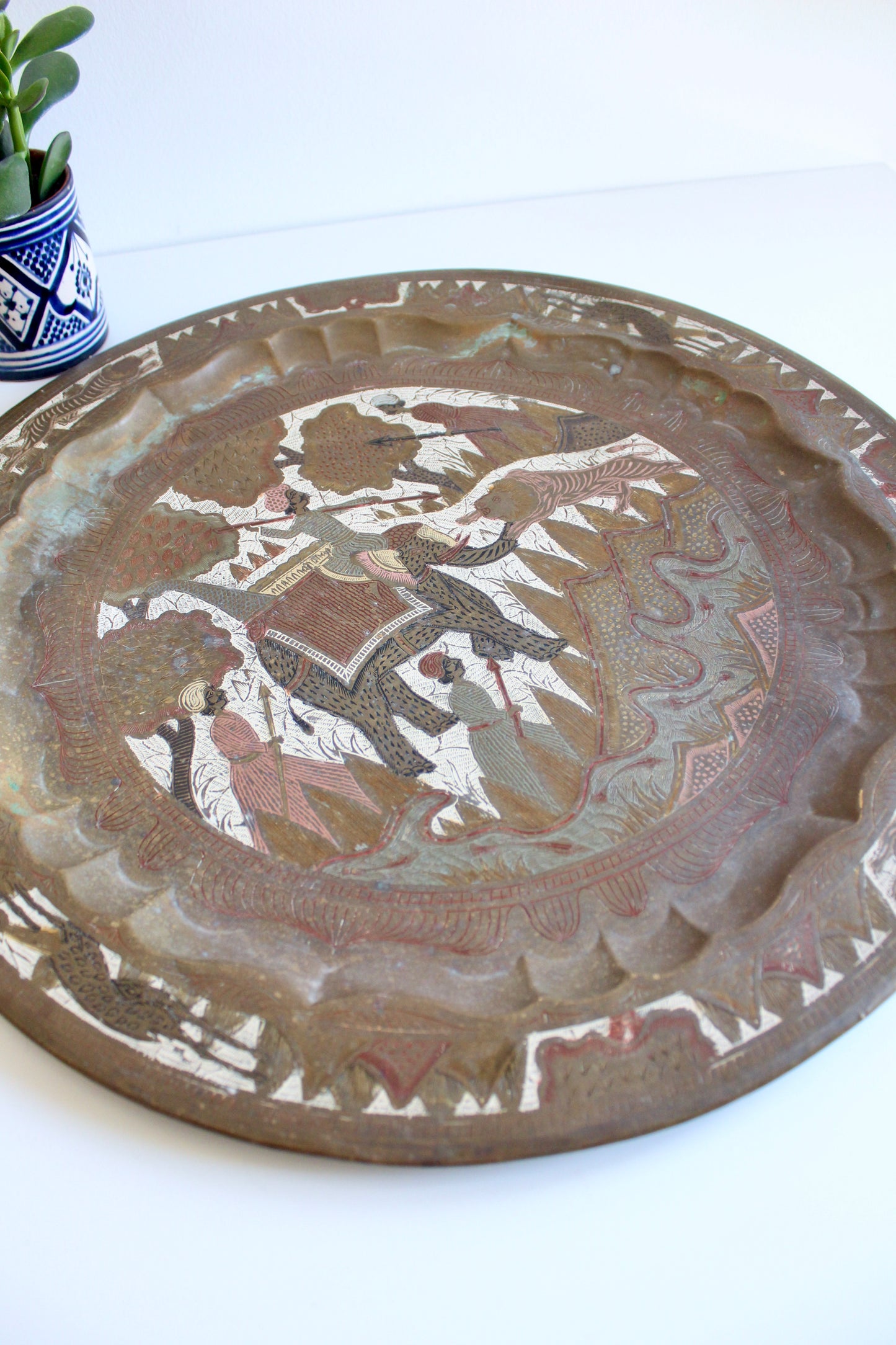 Large Vintage Indian Engraved Brass Hunting Charger - On Hold