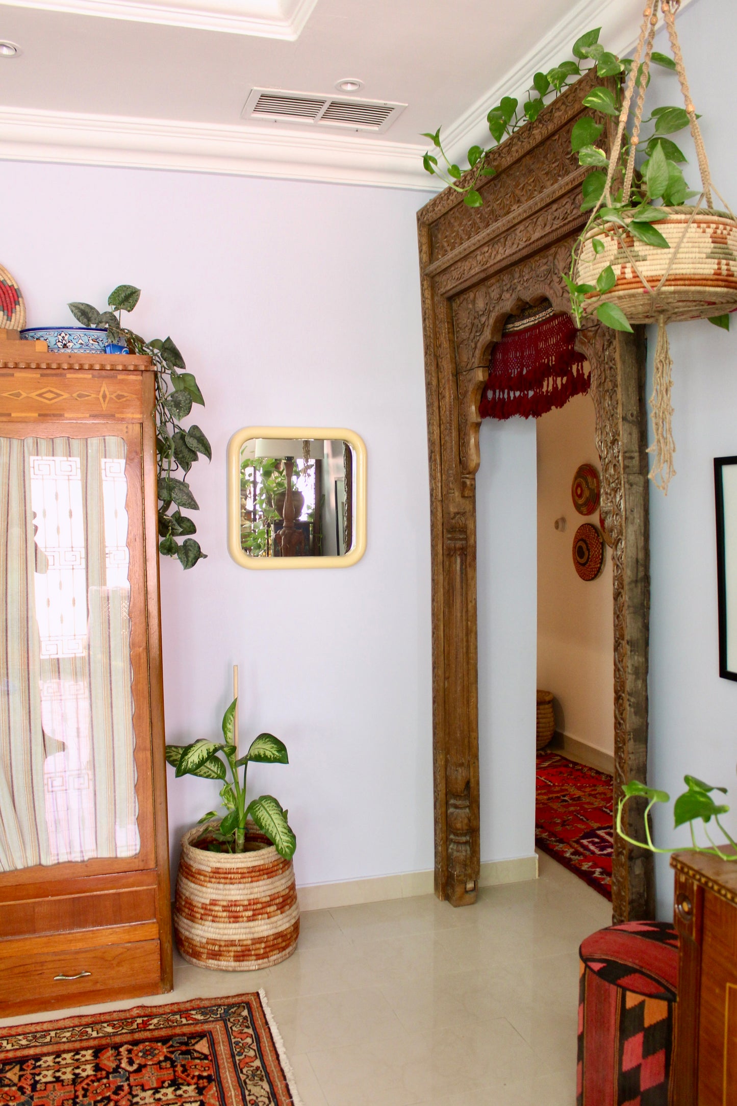 Vintage 1980s Cream Space-Age Mirror