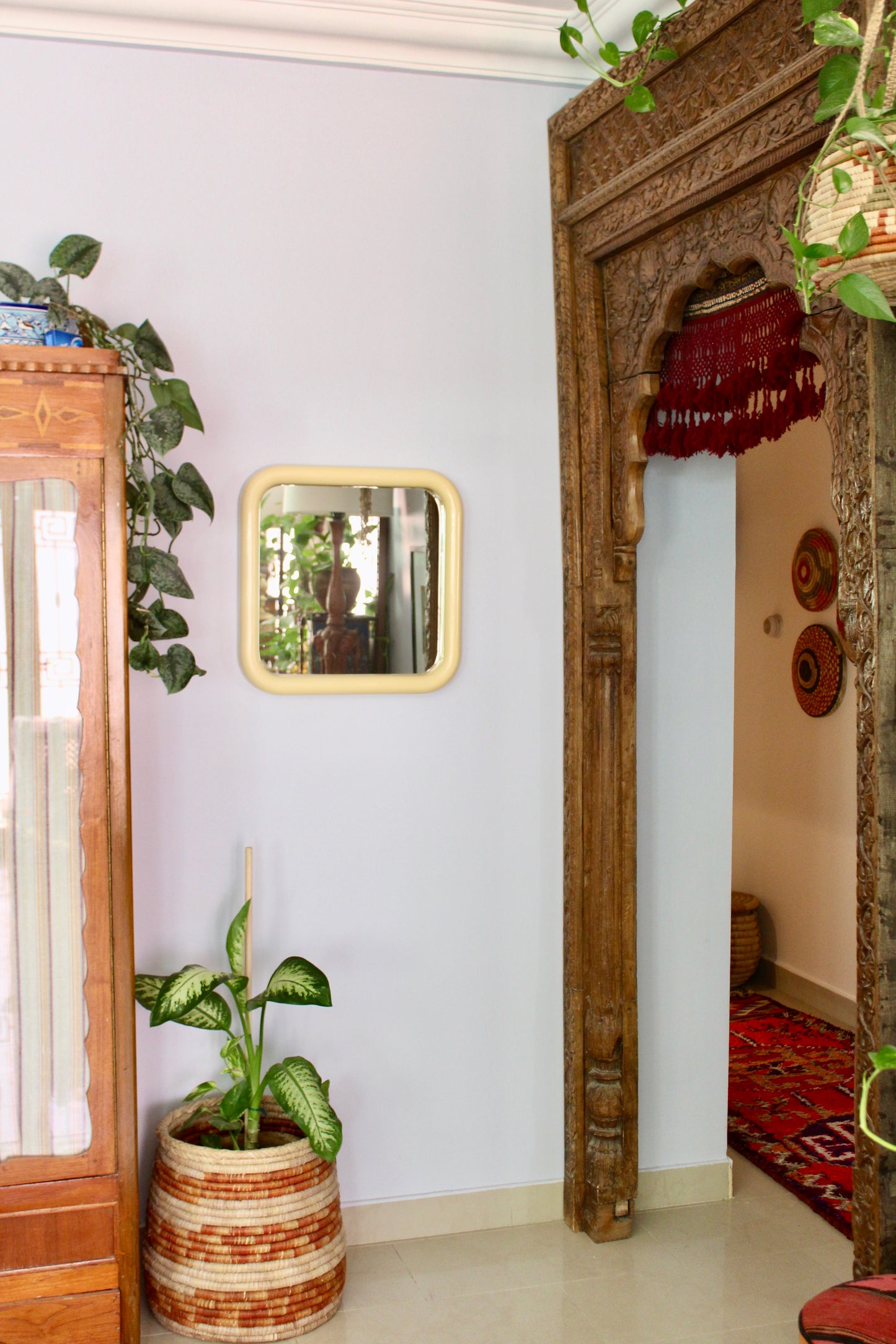 Vintage 1980s Cream Space-Age Mirror