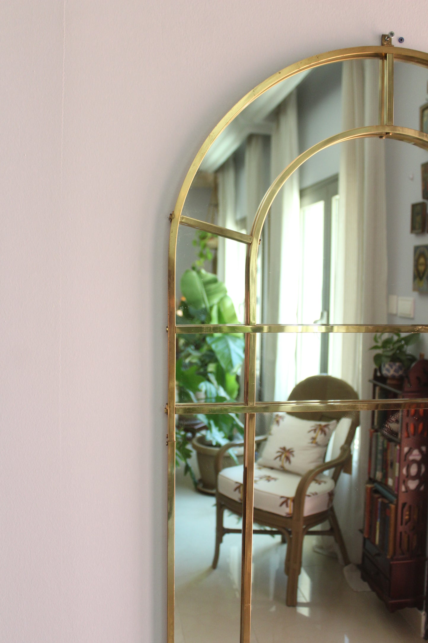 Large Vintage 1970s Italian Brass Arched Mirror