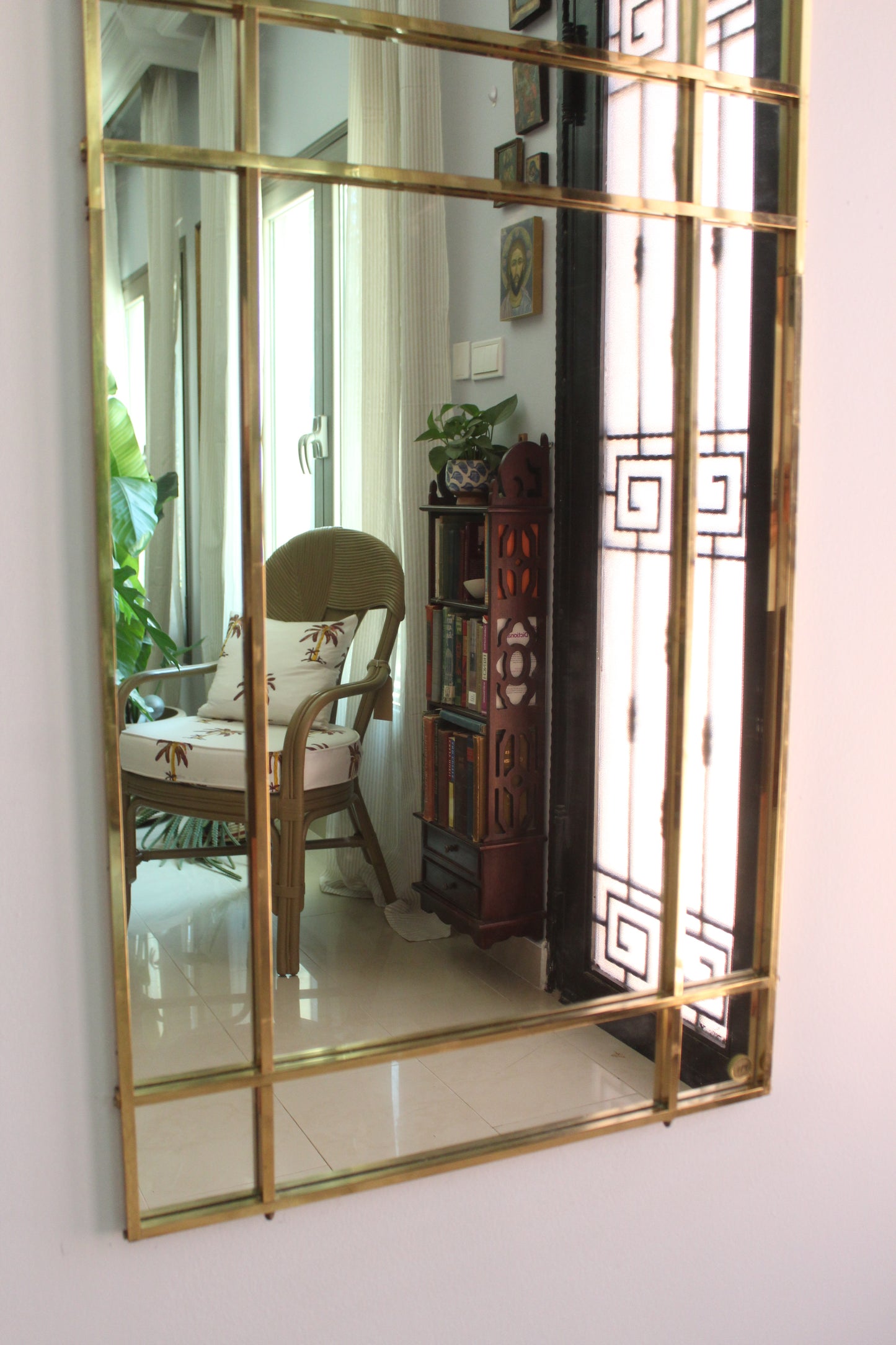 Large Vintage 1970s Italian Brass Arched Mirror