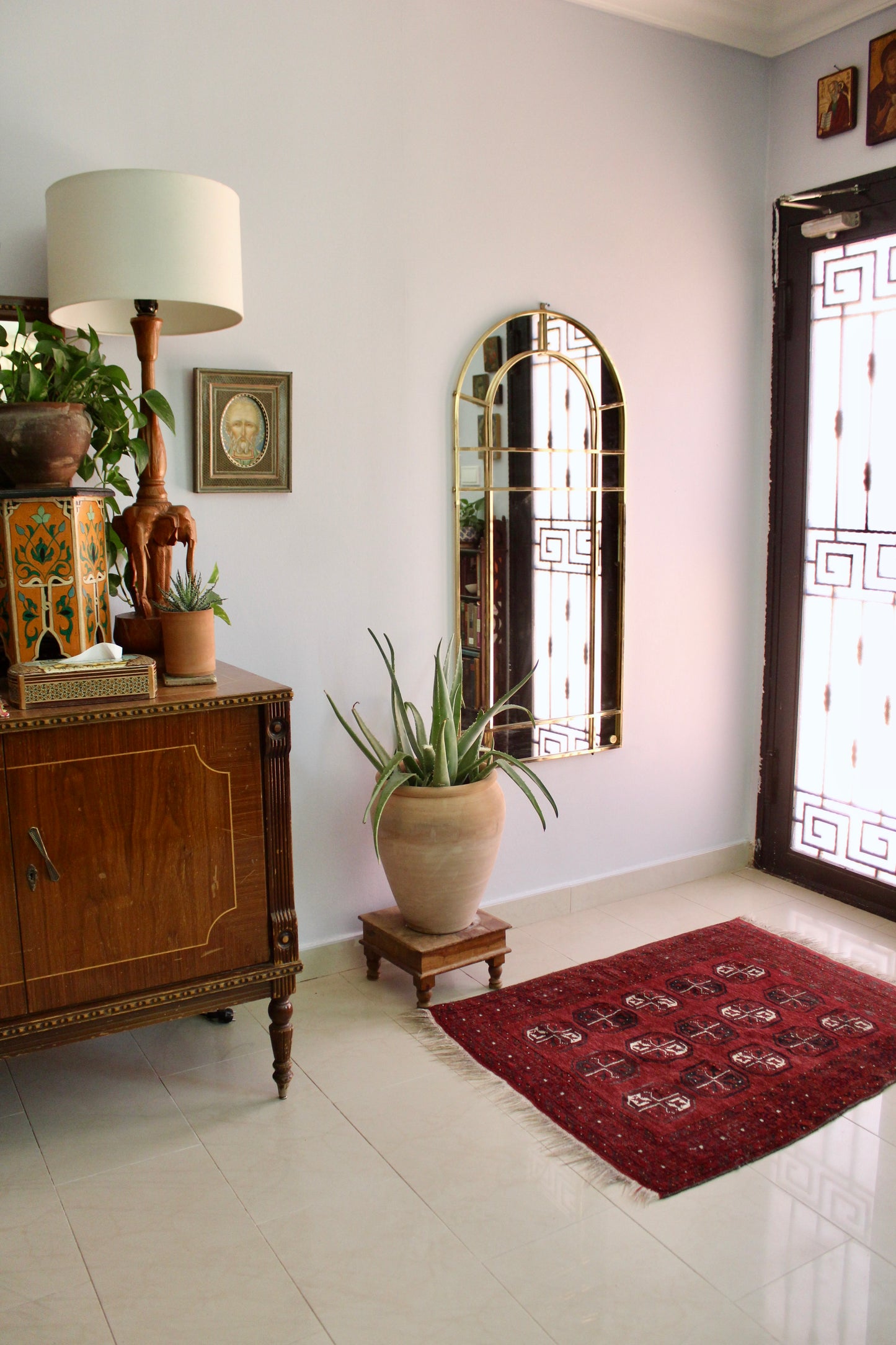 Large Vintage 1970s Italian Brass Arched Mirror