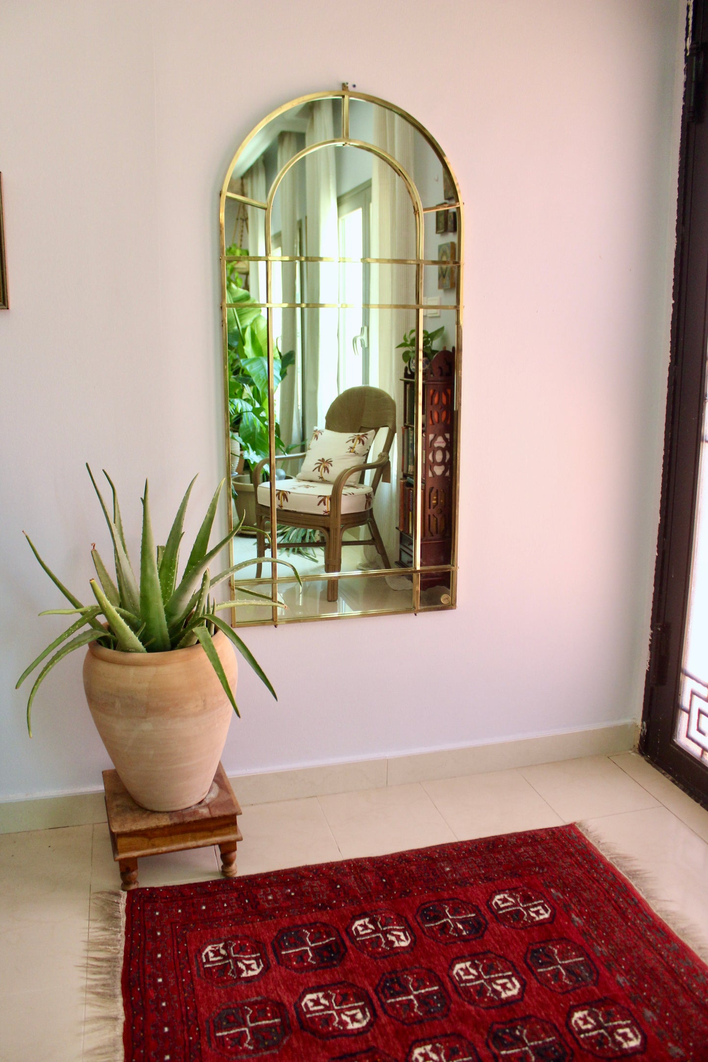Large Vintage 1970s Italian Brass Arched Mirror