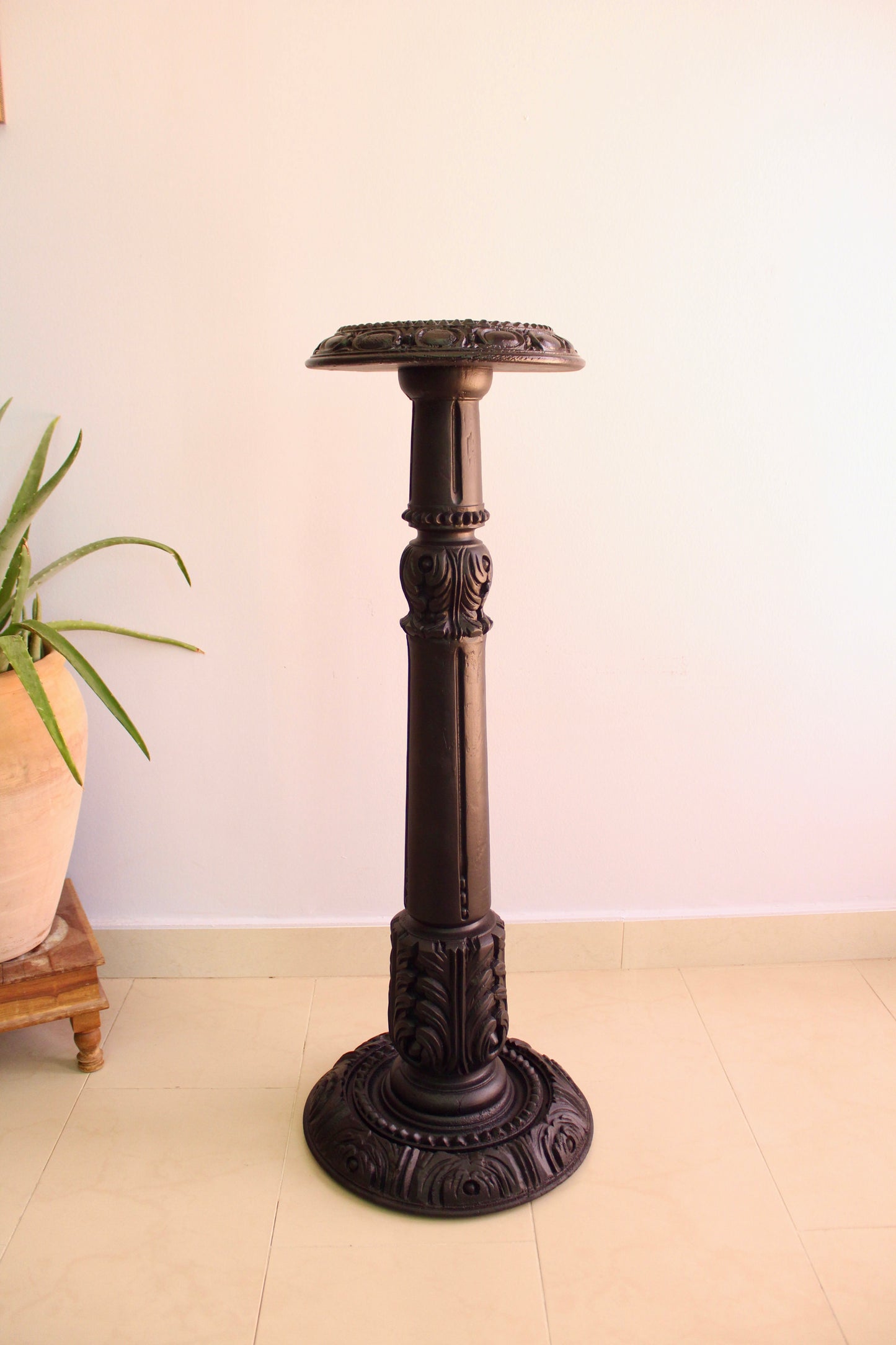 Large Vintage Carved Wooden Pedestal Plant Stand