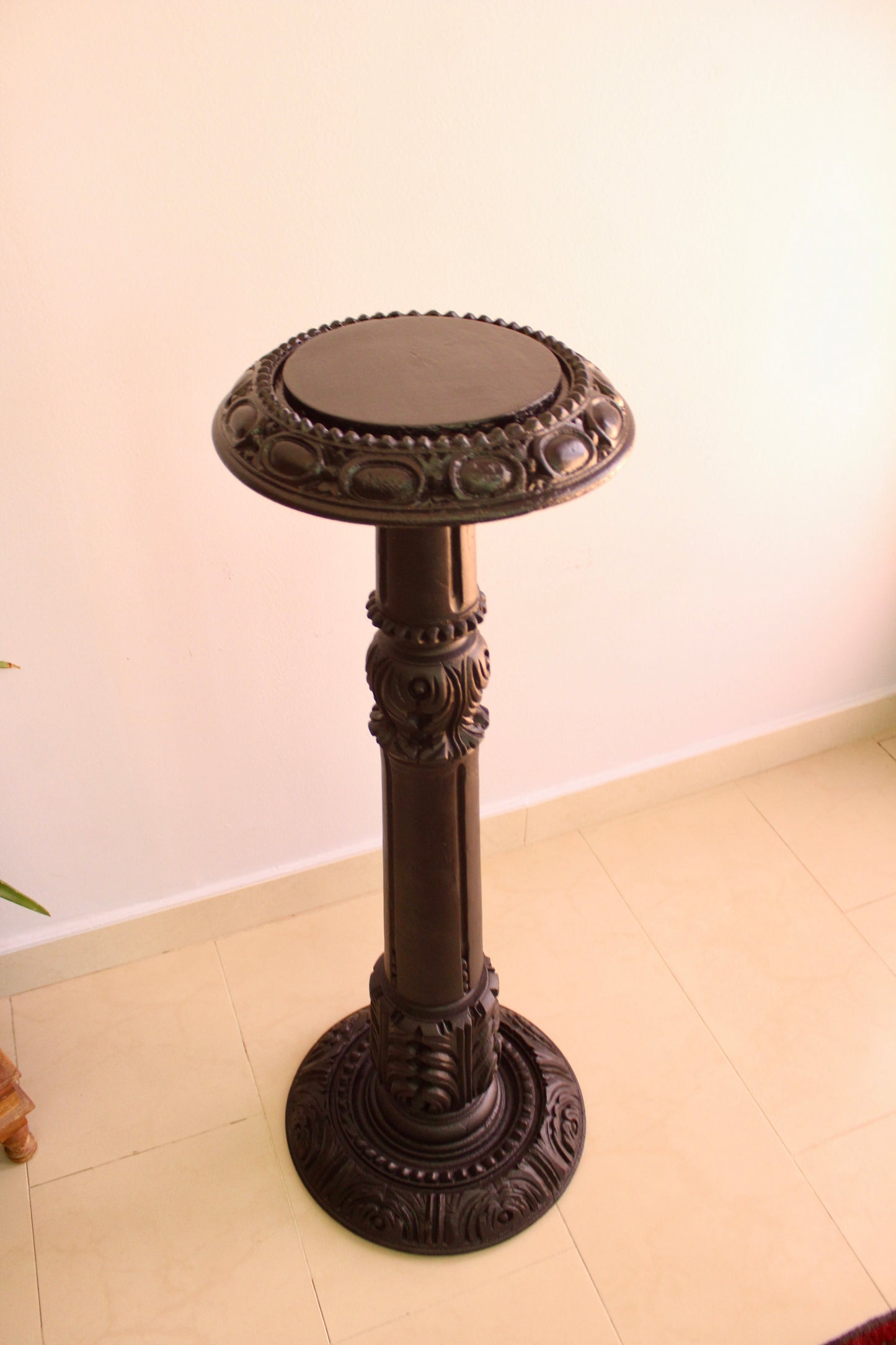 Large Vintage Carved Wooden Pedestal Plant Stand