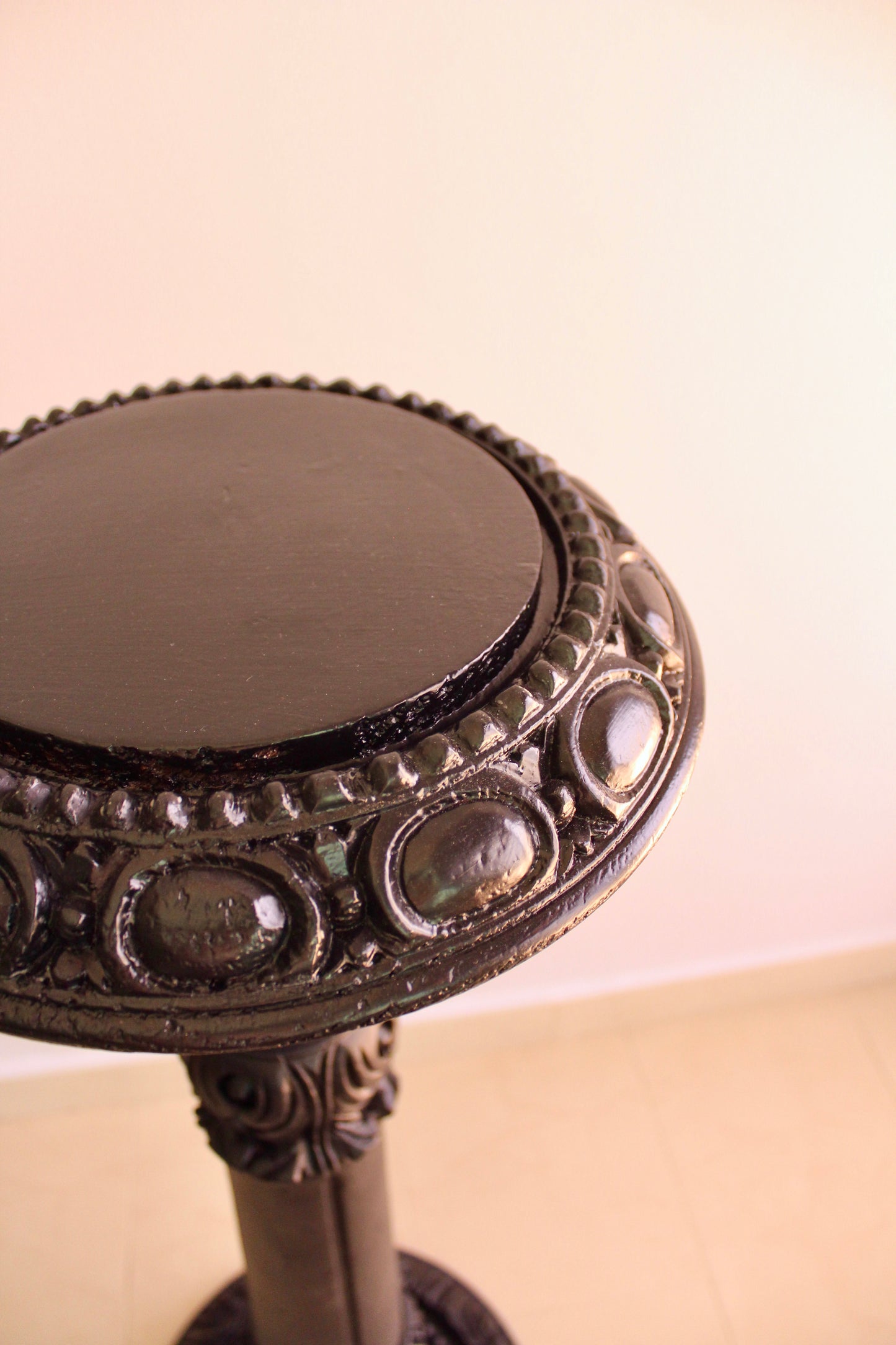 Large Vintage Carved Wooden Pedestal Plant Stand