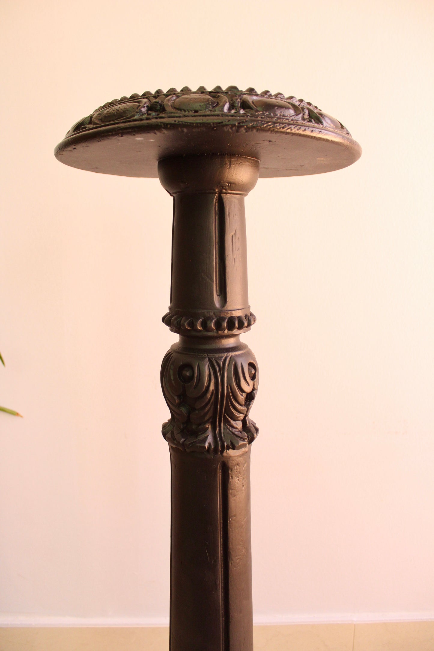 Large Vintage Carved Wooden Pedestal Plant Stand