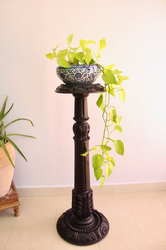 Large Vintage Carved Wooden Pedestal Plant Stand